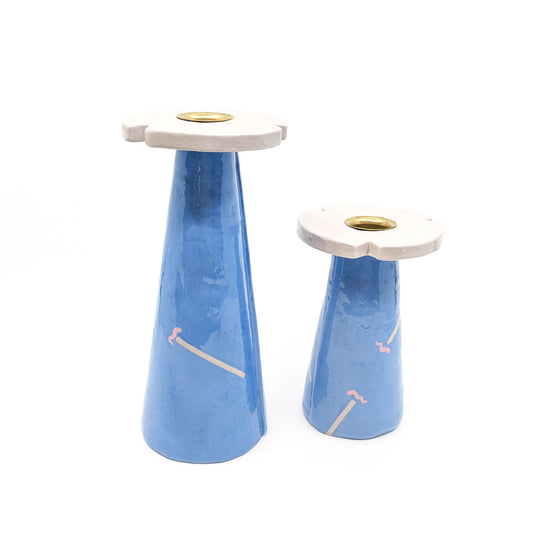 Candle Stick Holders in Light Blue