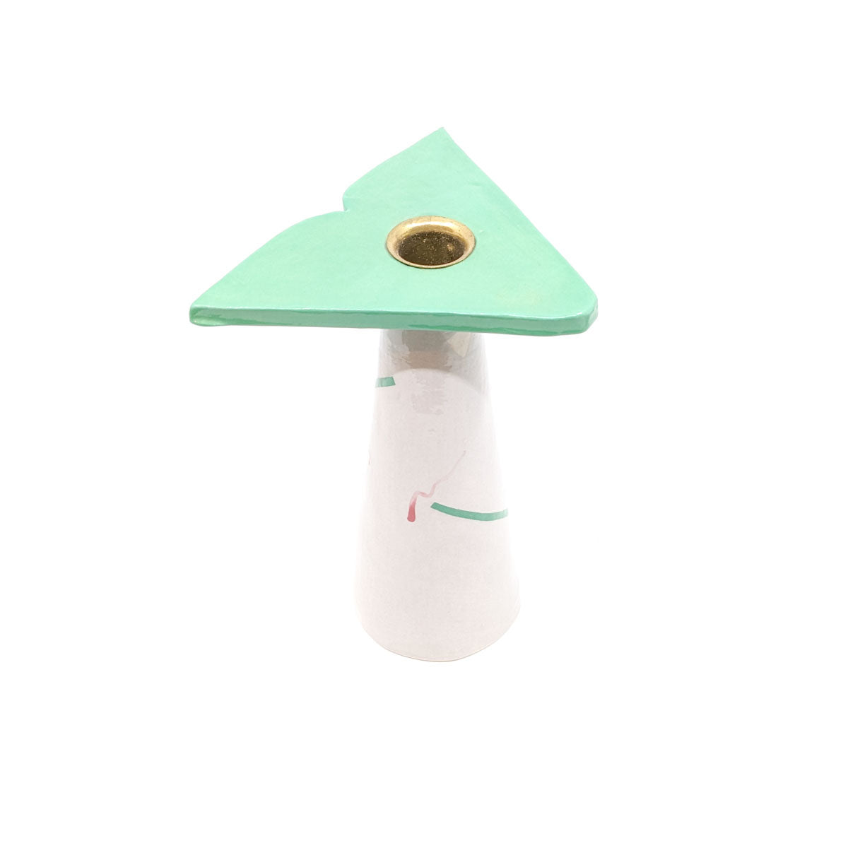 Candle Stick Holders in Light Gray with Green Top