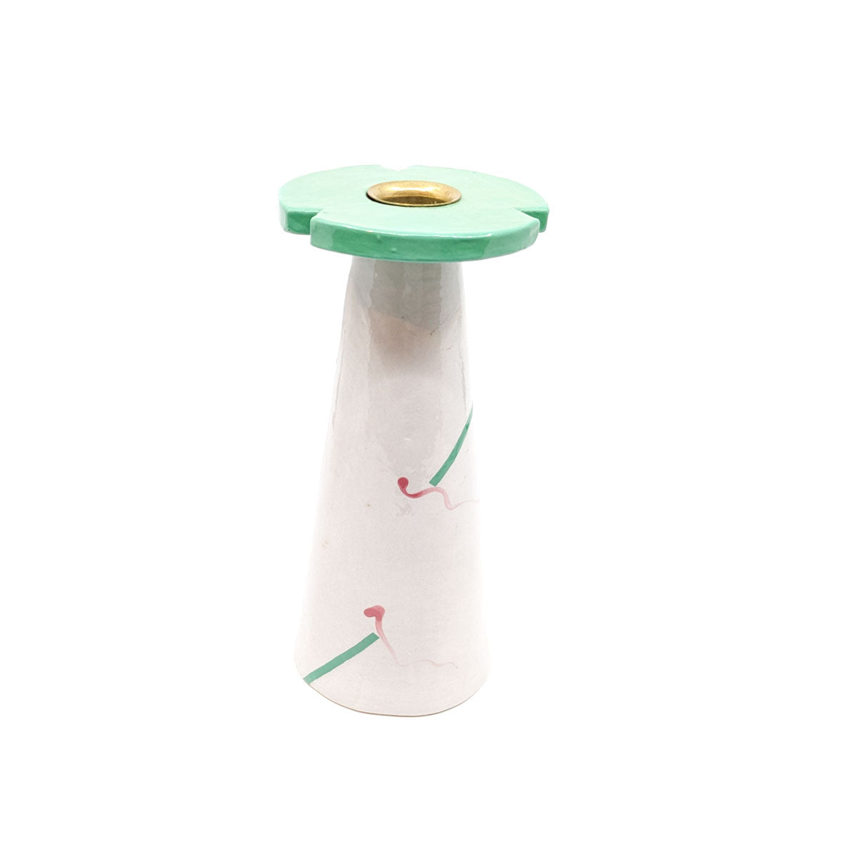 Candle Stick Holders in Light Gray with Green Top