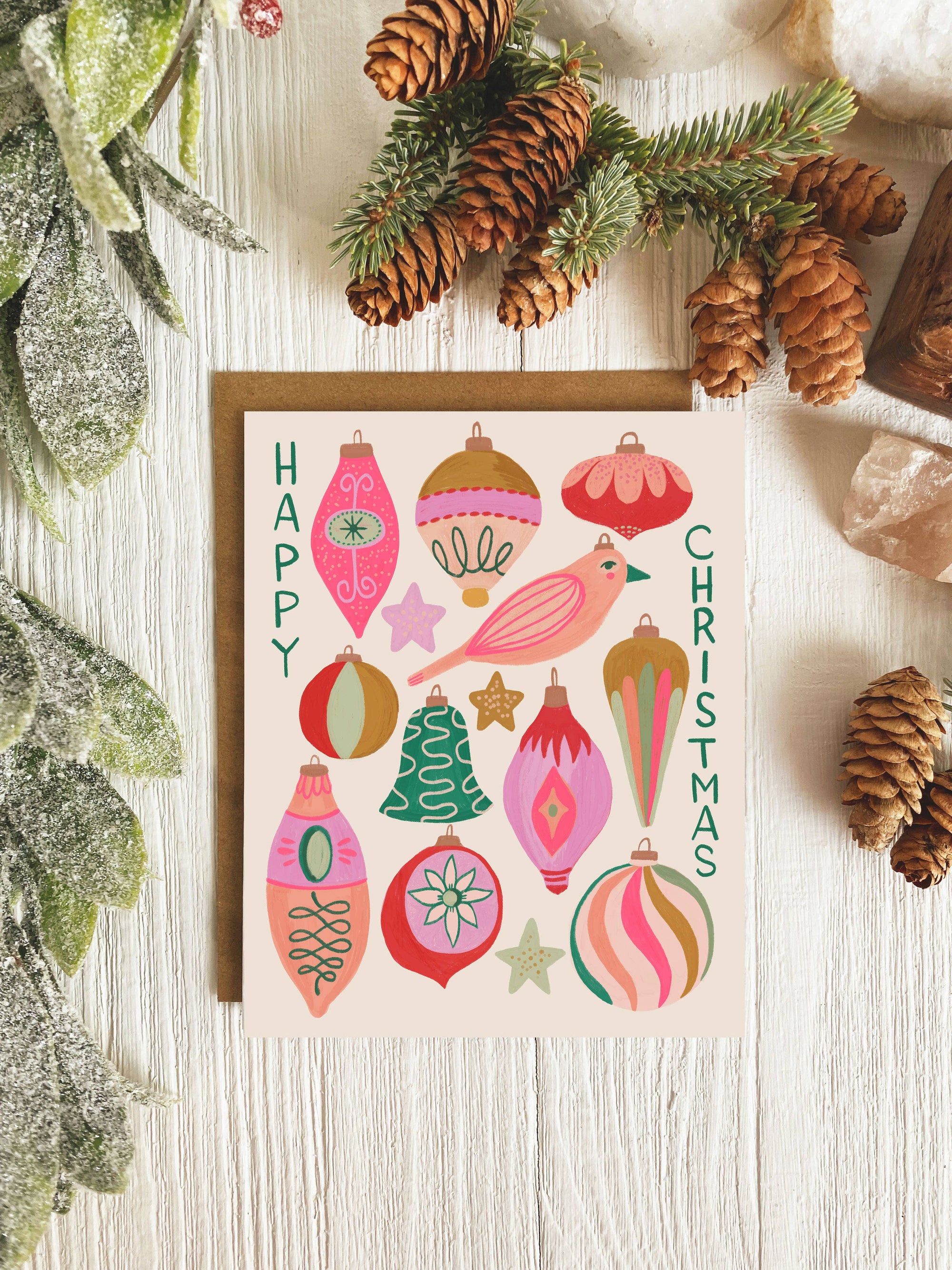 Christmas Notecard | Single Card | Retro Ornaments