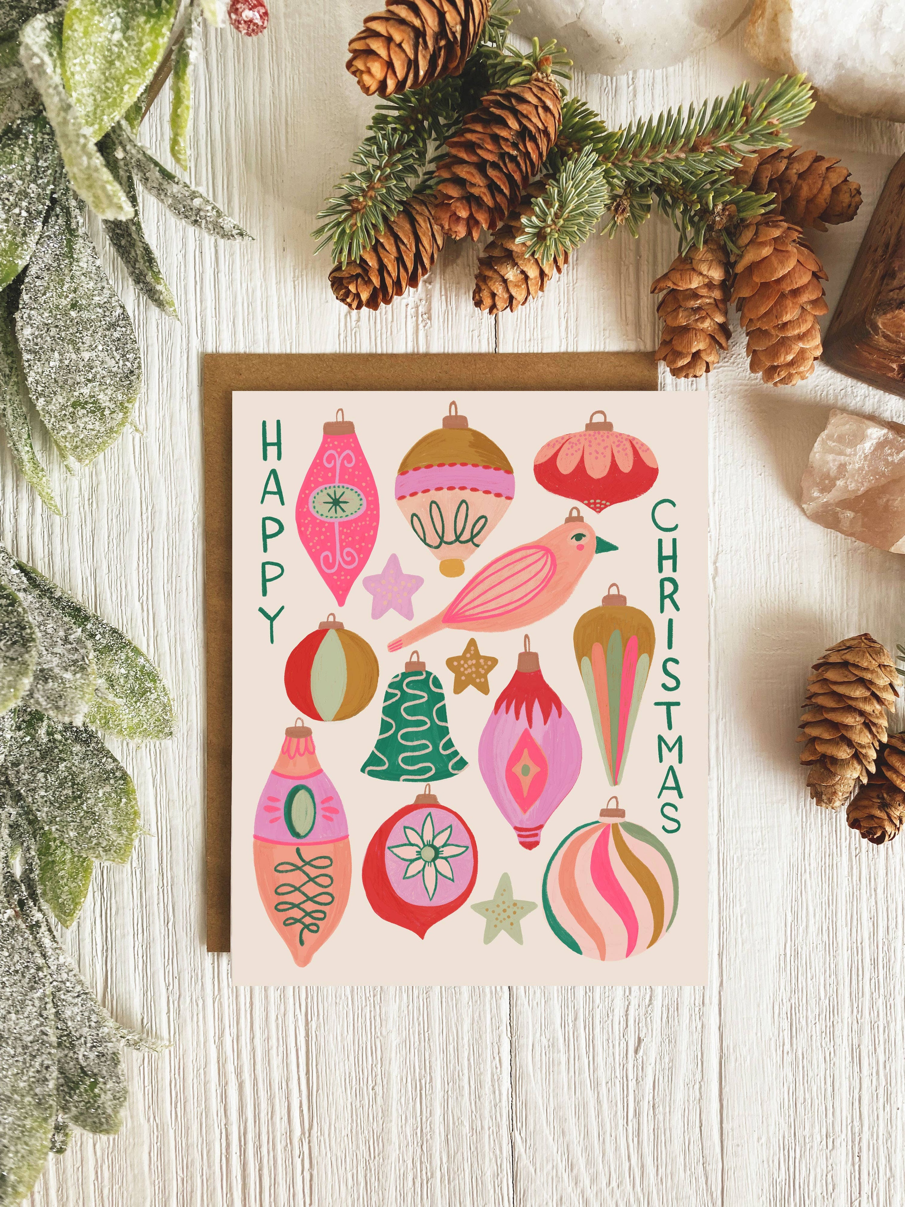 Christmas Notecard SET of 6 | Retro Ornaments