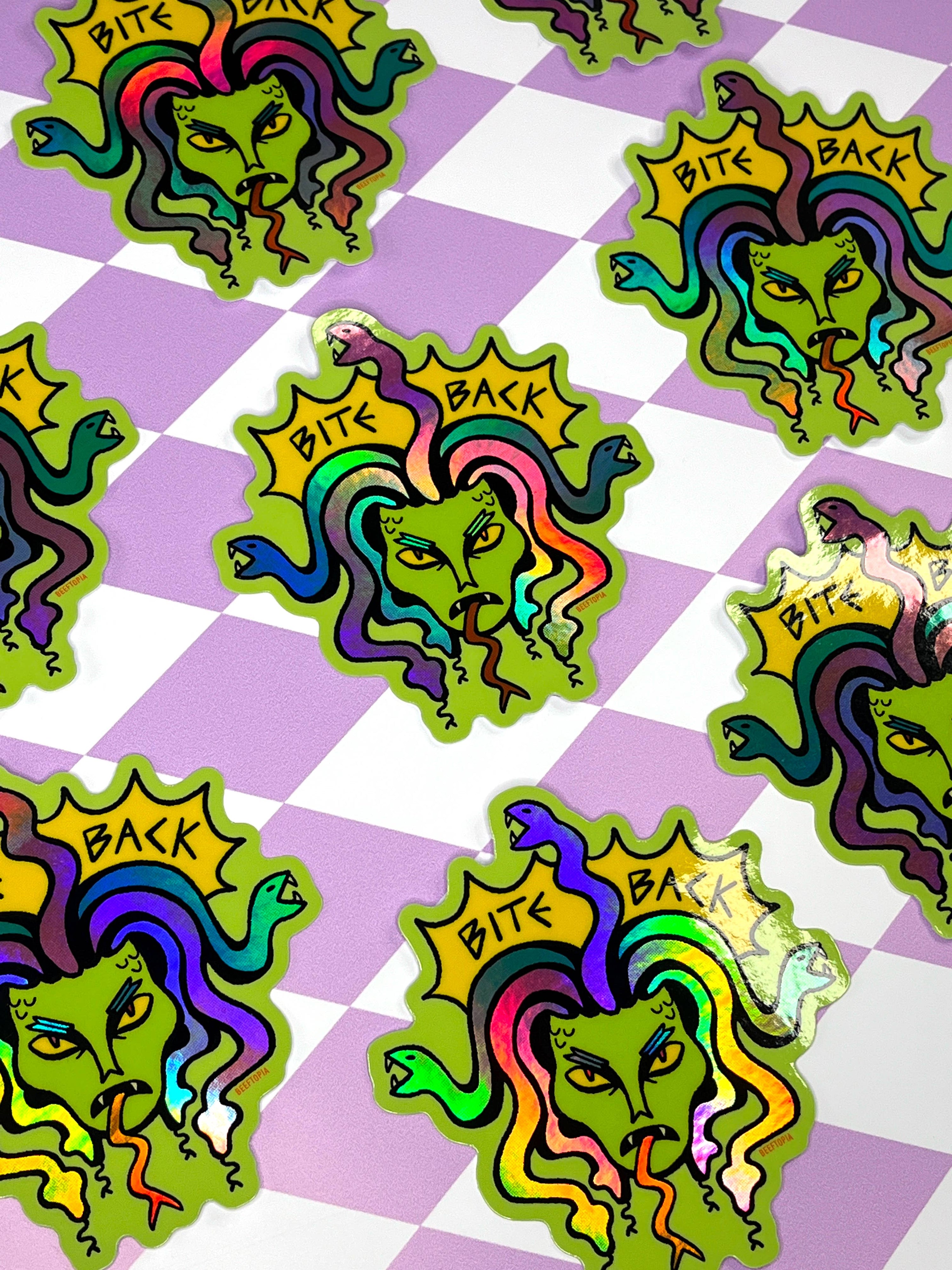 Bite Back Medusa Vinyl Sticker | Large Holographic Decal
