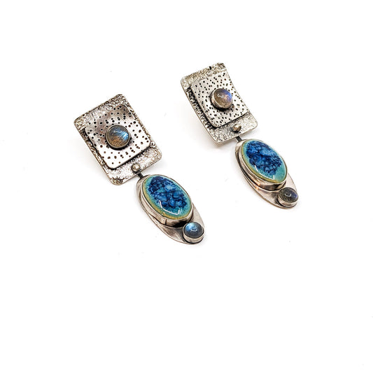 Turquoise, Cobalt, and Labradorite Earrings