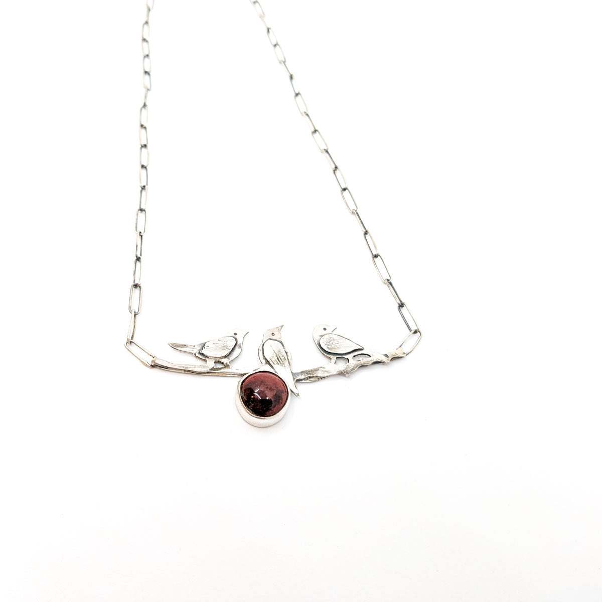 Peachbloom with Three Birds Necklace
