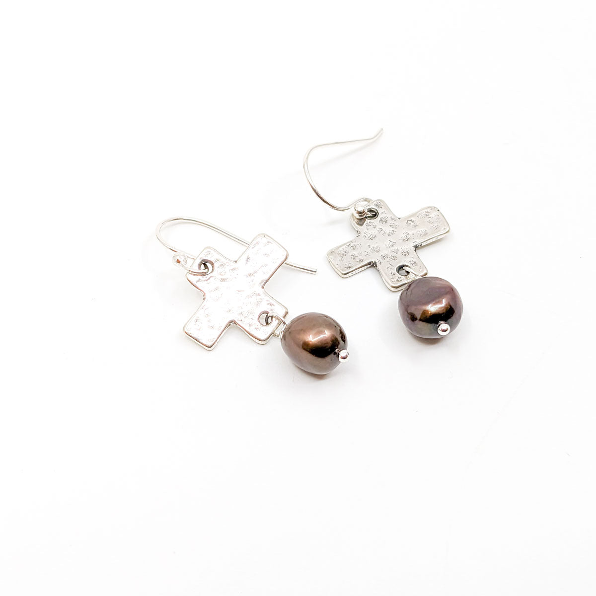 Sm. Cross and Chocolate Pearl Earrings-RKE-11