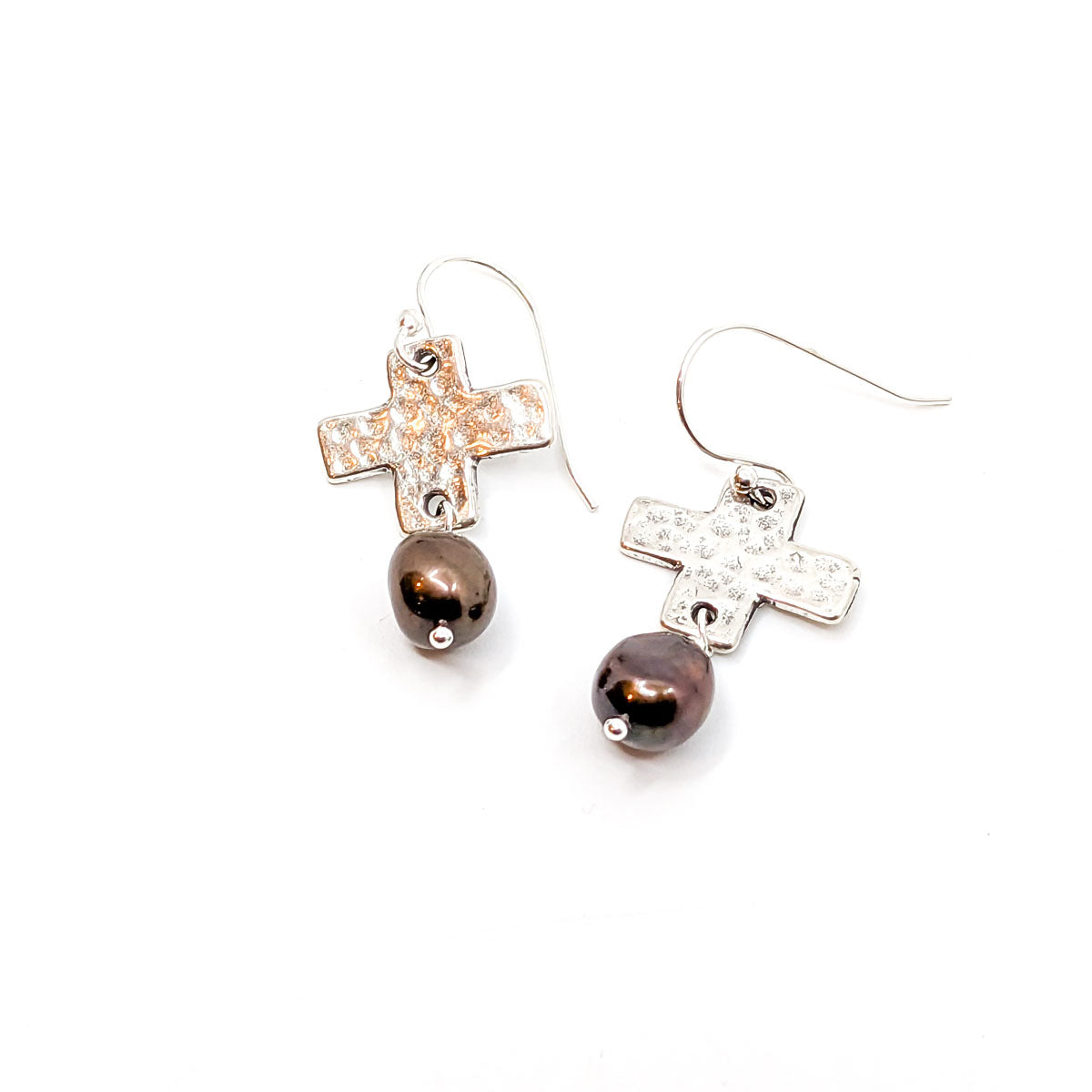 Sm. Cross and Chocolate Pearl Earrings-RKE-11