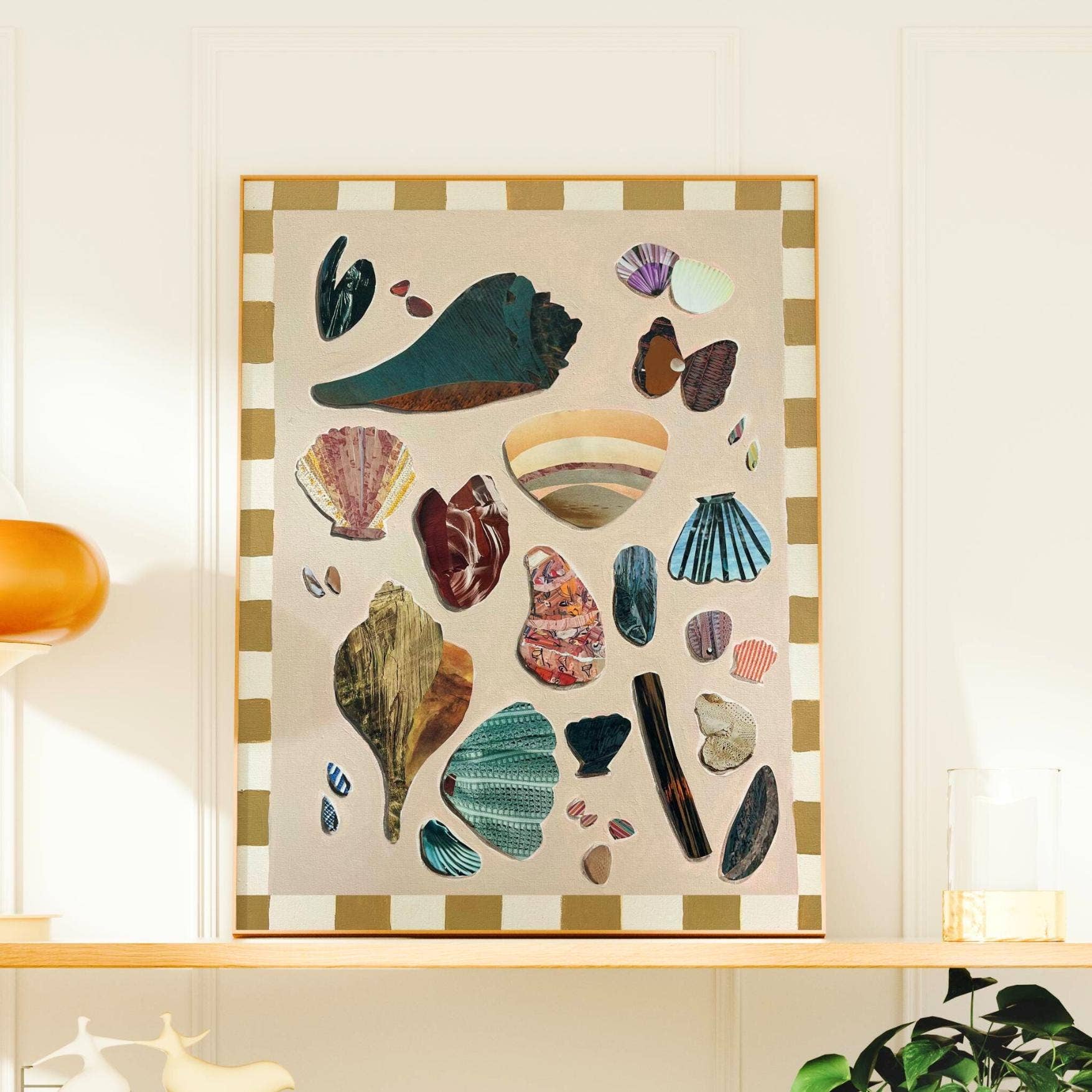 Pink Shell Art Print, Quilt Art, Beach Art, Seashell Art: 8″×10″