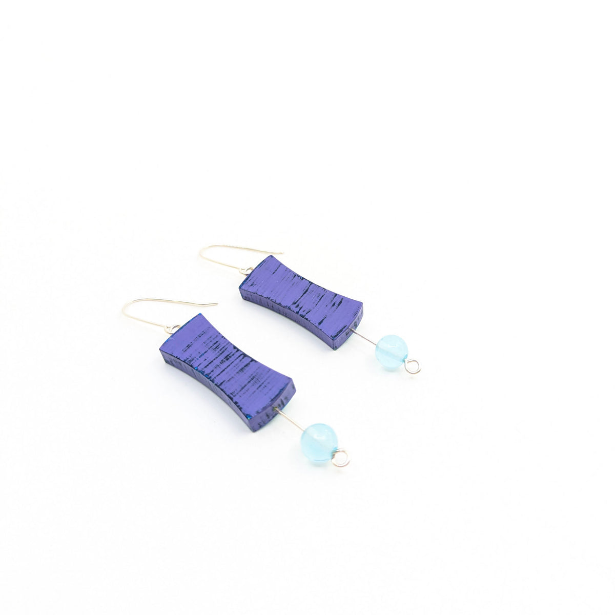 Lauraine Lillie Studios - Wooden Earrings, Painted with Beads - Purple/Blue with Blue Beads - VISUAL INDEX