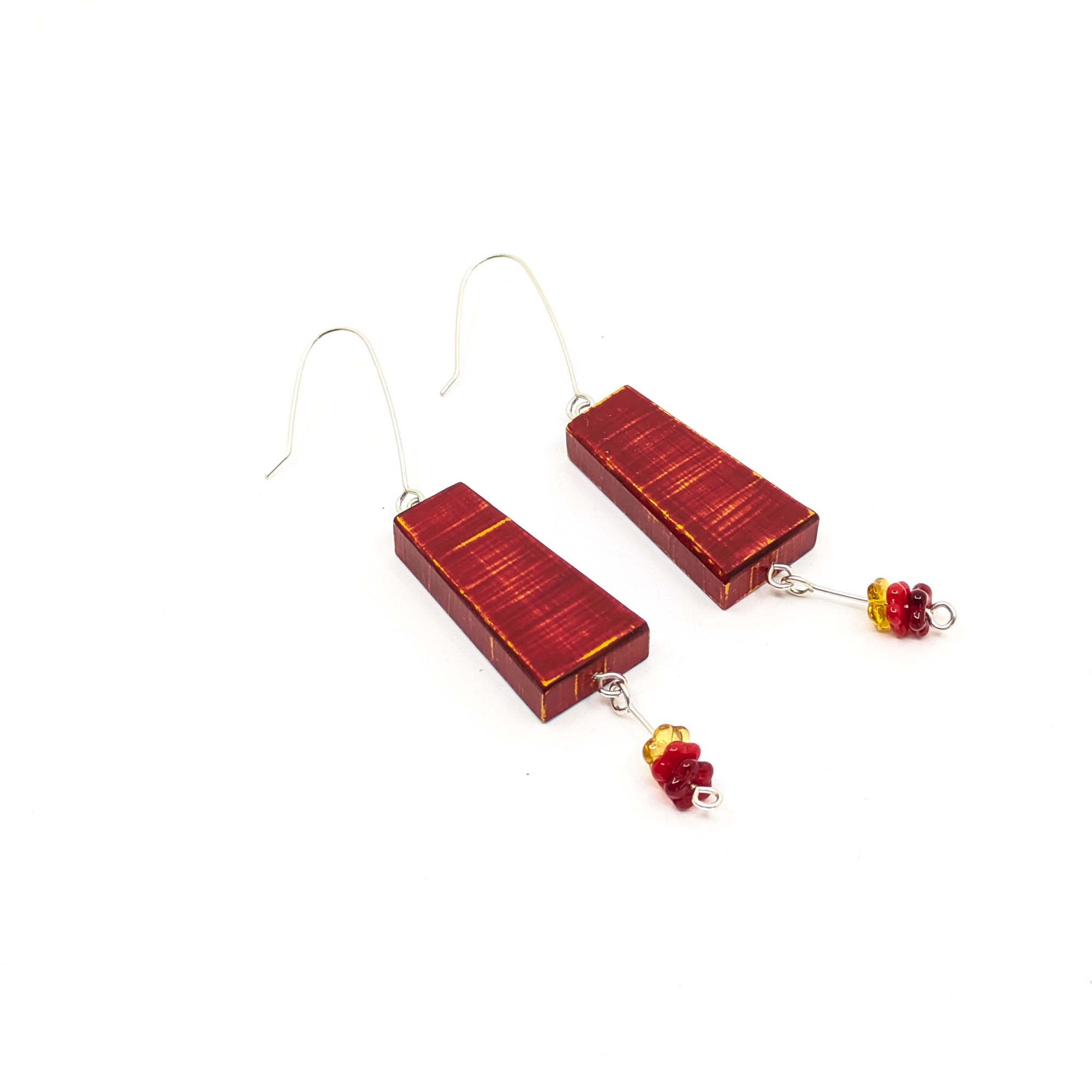 Wooden Earrings, Painted with Beads