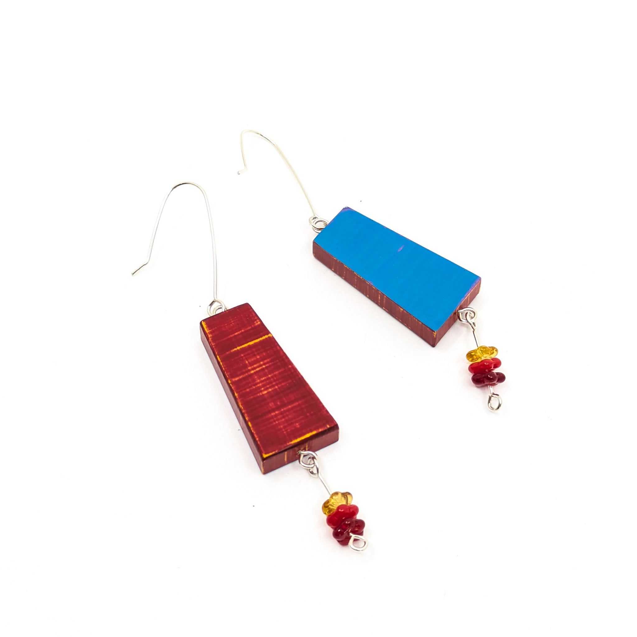 Wooden Earrings, Painted with Beads