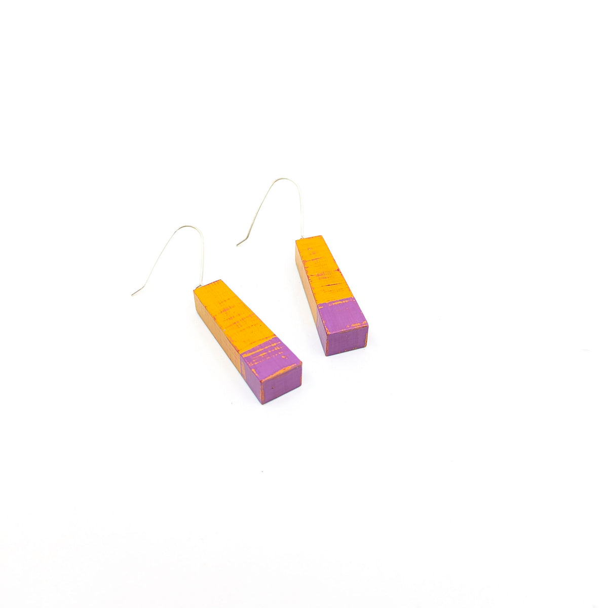 Lauraine Lillie Studios - Wooden Earrings, Painted - Yellow & Pink - VISUAL INDEX