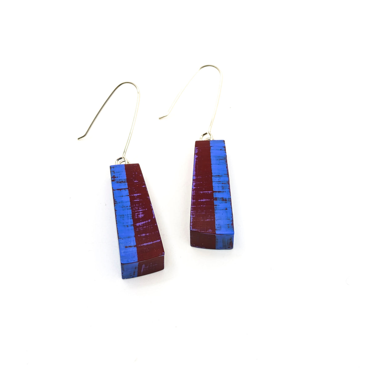 Lauraine Lillie Studios - Wooden Earrings, Painted - Red & Blue - VISUAL INDEX