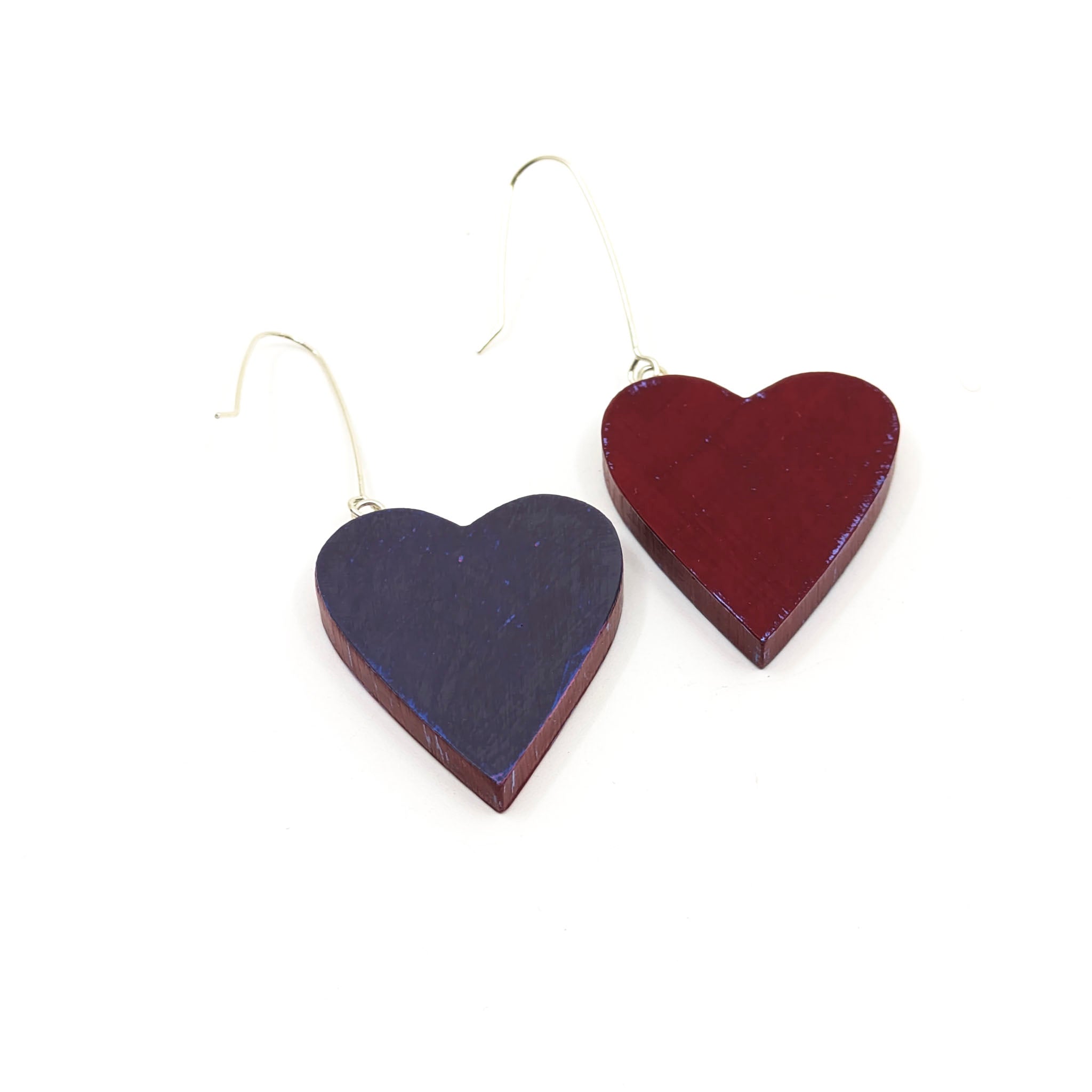 Wooden Earrings, Painted Hearts