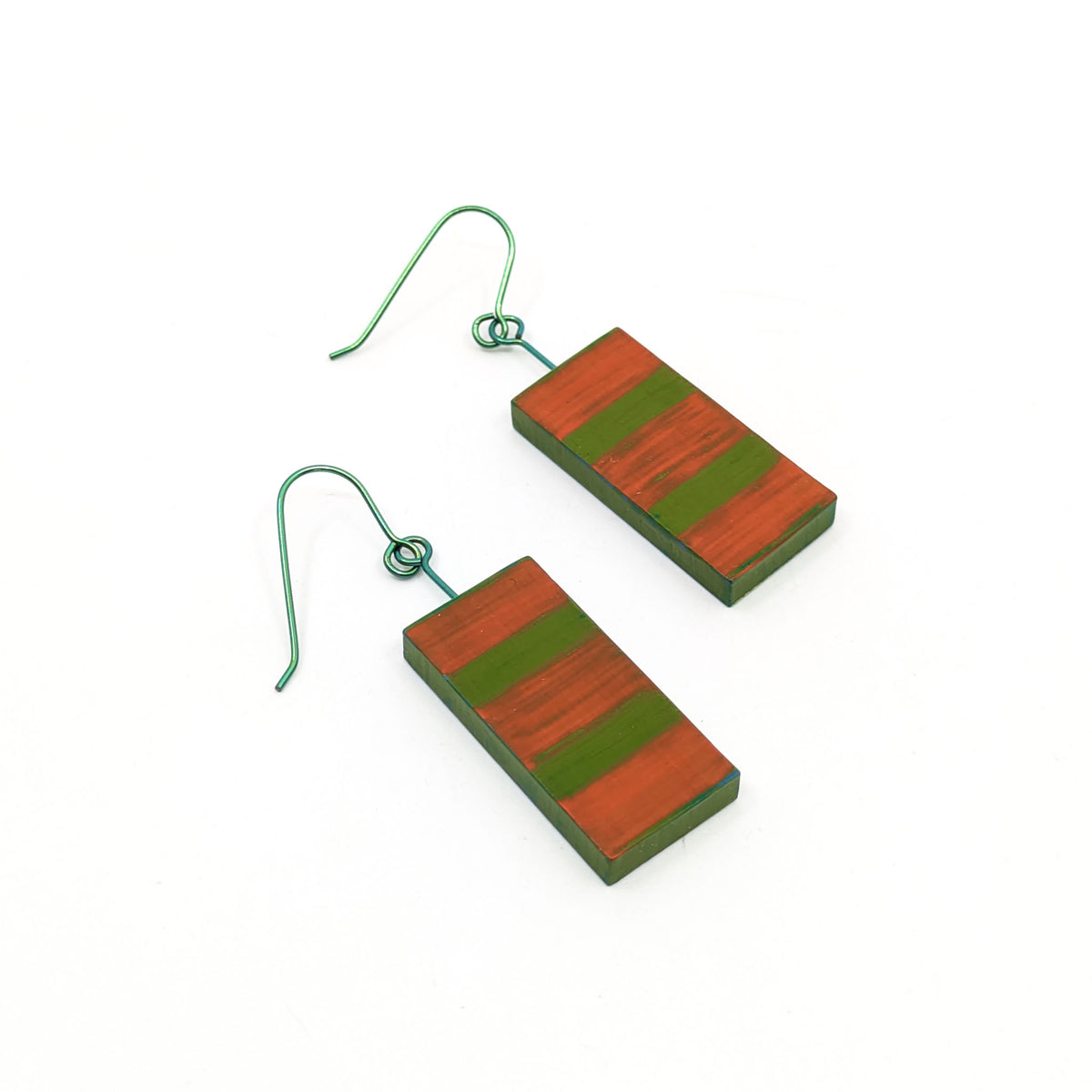 Lauraine Lillie Studios - Wooden Earrings, Painted - Orange & Green - VISUAL INDEX