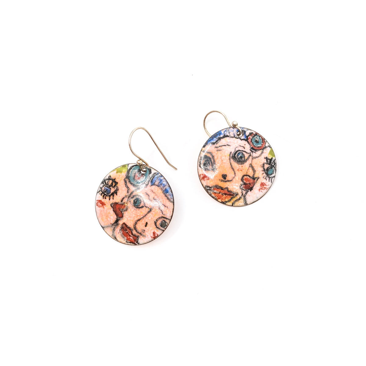 Enamel Picassoesque Face Earrings