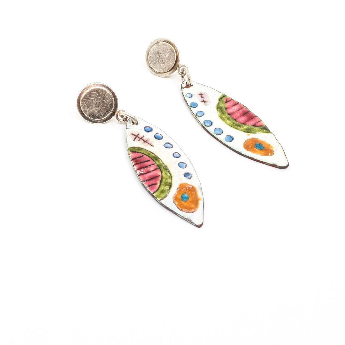 Sterling Ear Disks with torch fired enamel earrings