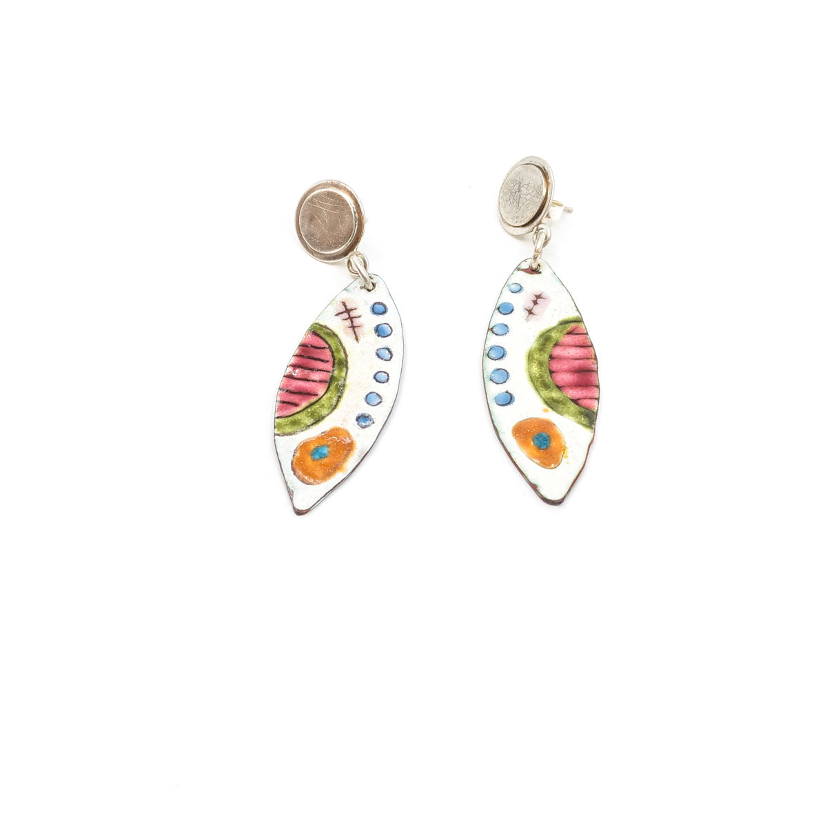 Sterling Ear Disks with torch fired enamel earrings