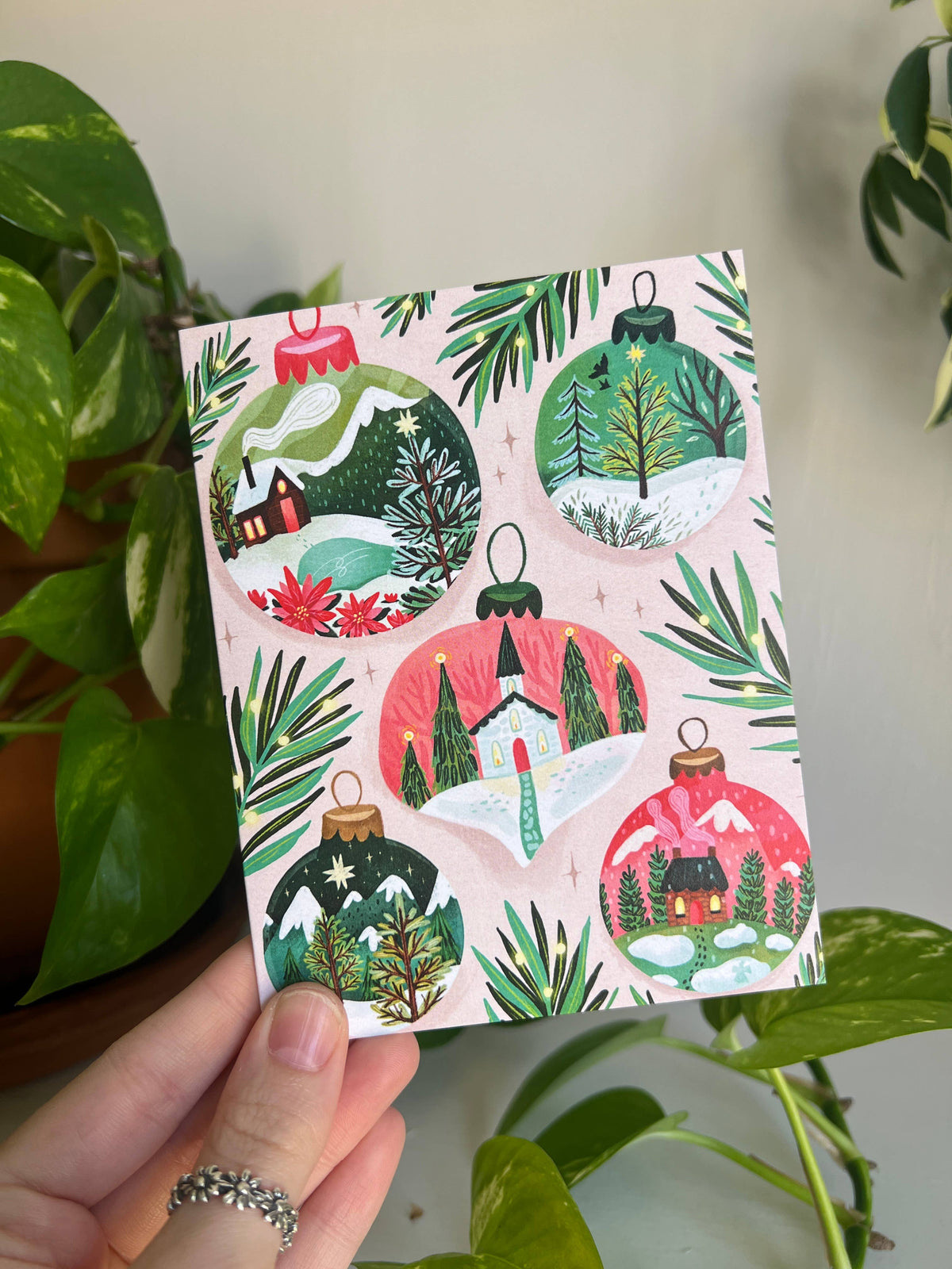 Christmas Ornament Village Blank Greeting Card
