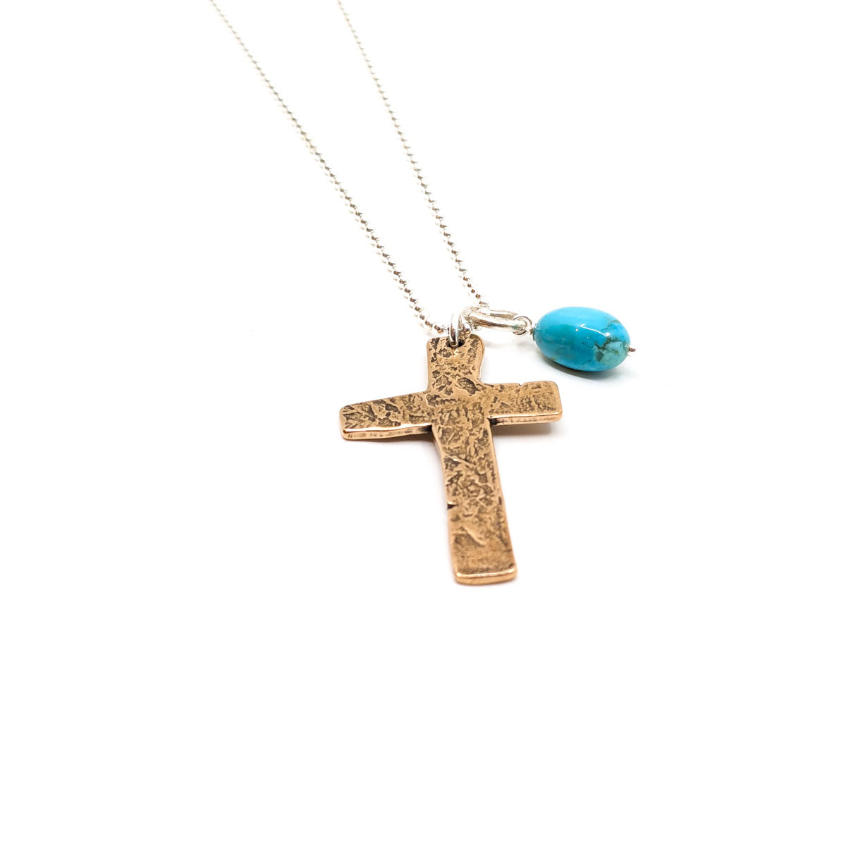 Ancient Bronze Cross with Turquoise Drop Necklace- RKN-92