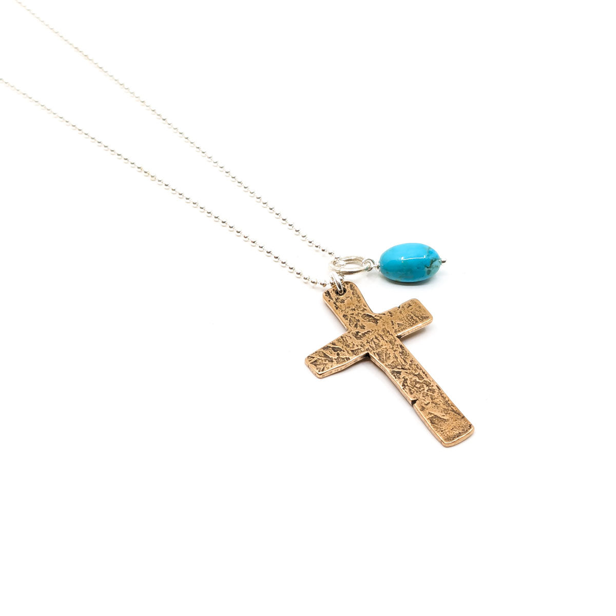 Ancient Bronze Cross with Turquoise Drop Necklace- RKN-92