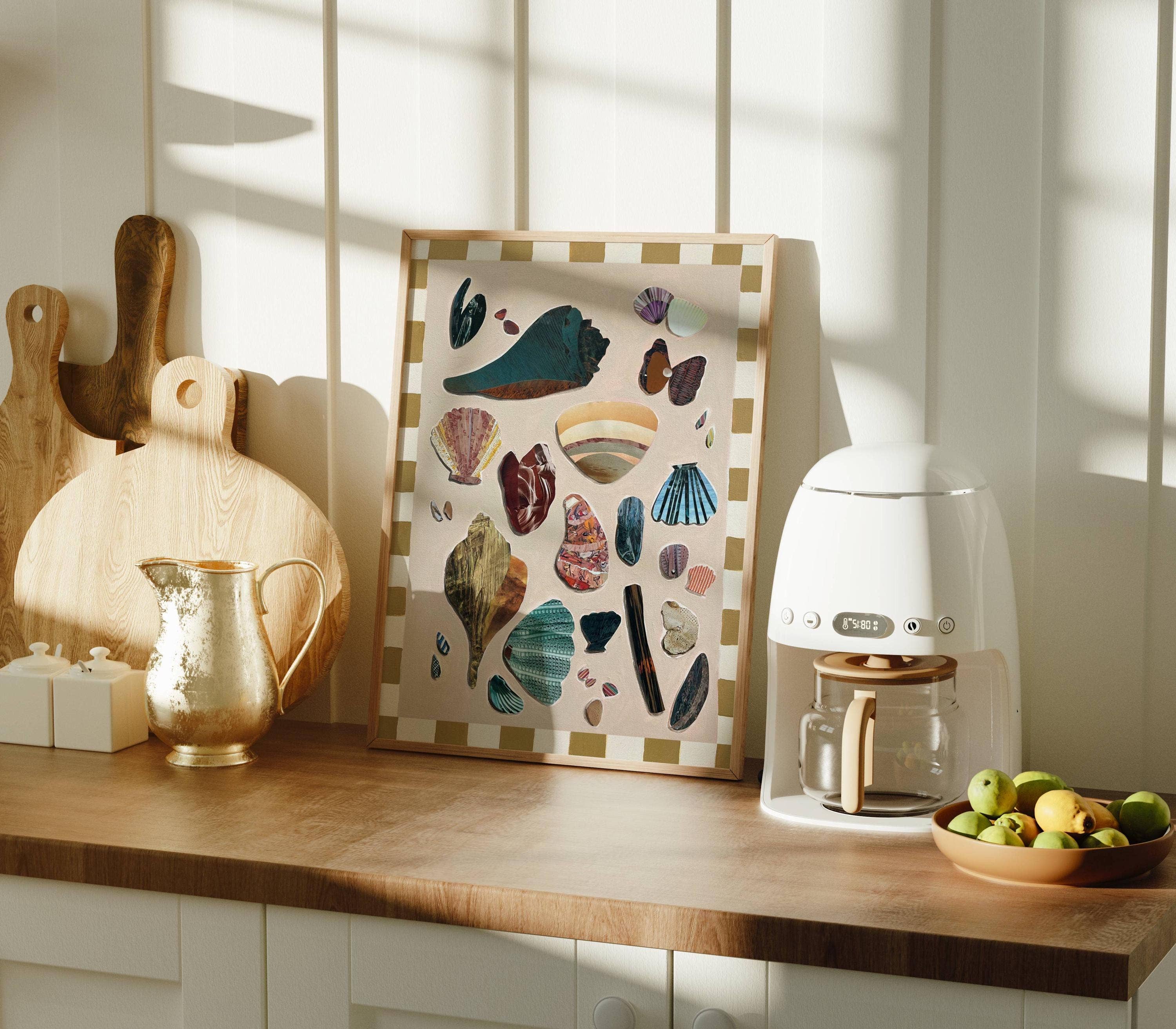 Pink Shell Art Print, Quilt Art, Beach Art, Seashell Art: 8″×10″