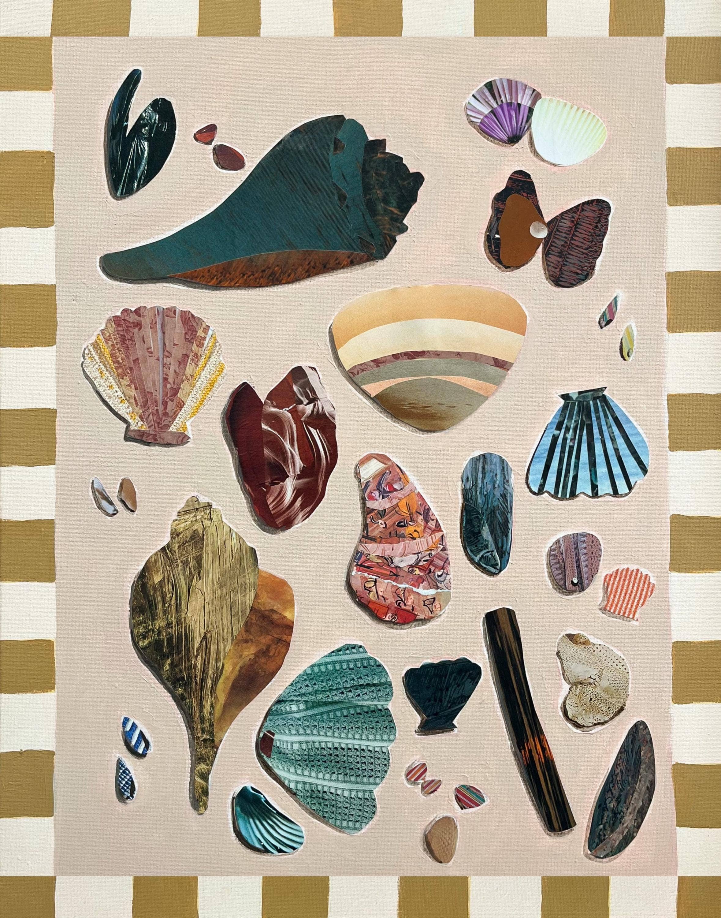 Pink Shell Art Print, Quilt Art, Beach Art, Seashell Art: 8″×10″