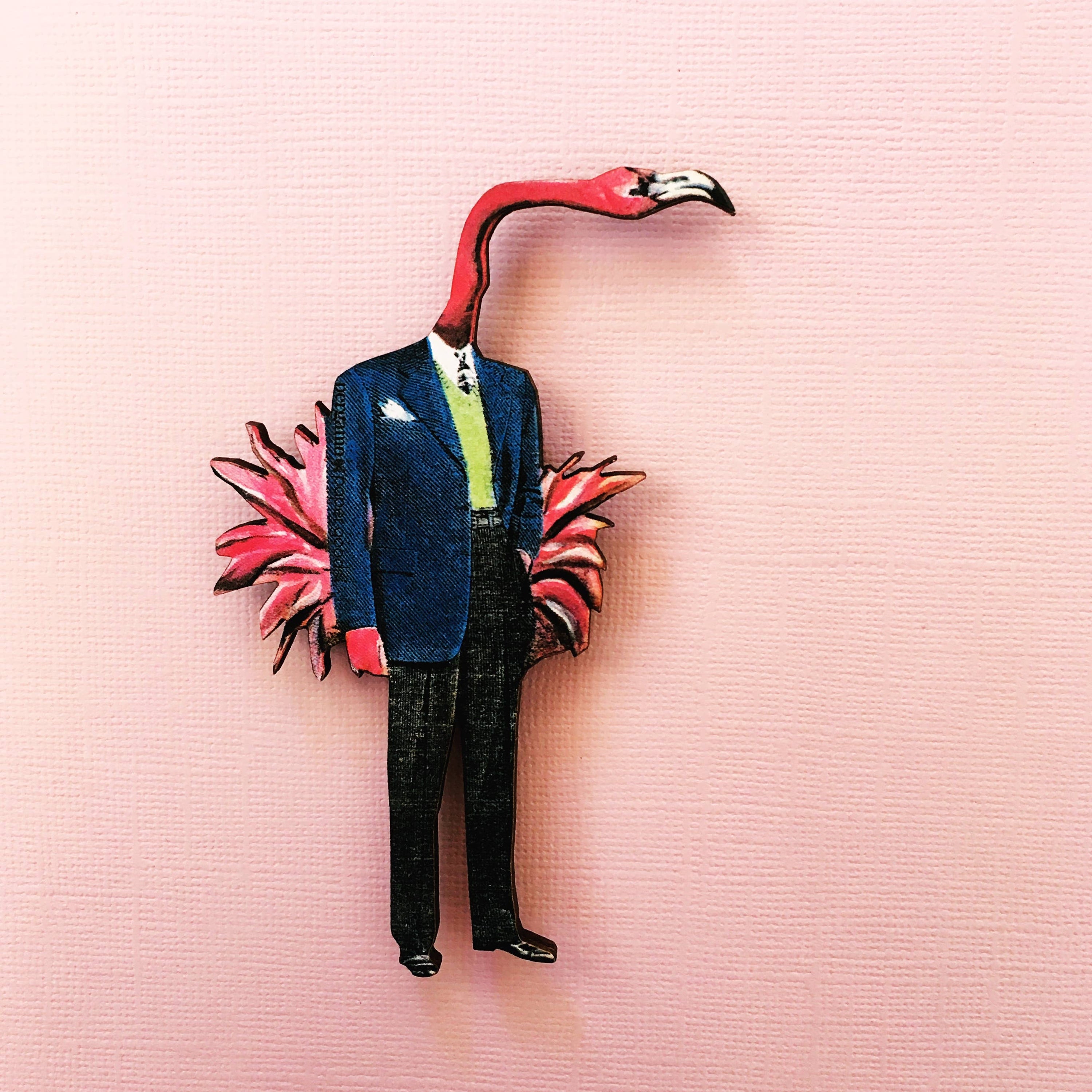 Flamingo Man Wood Magnet