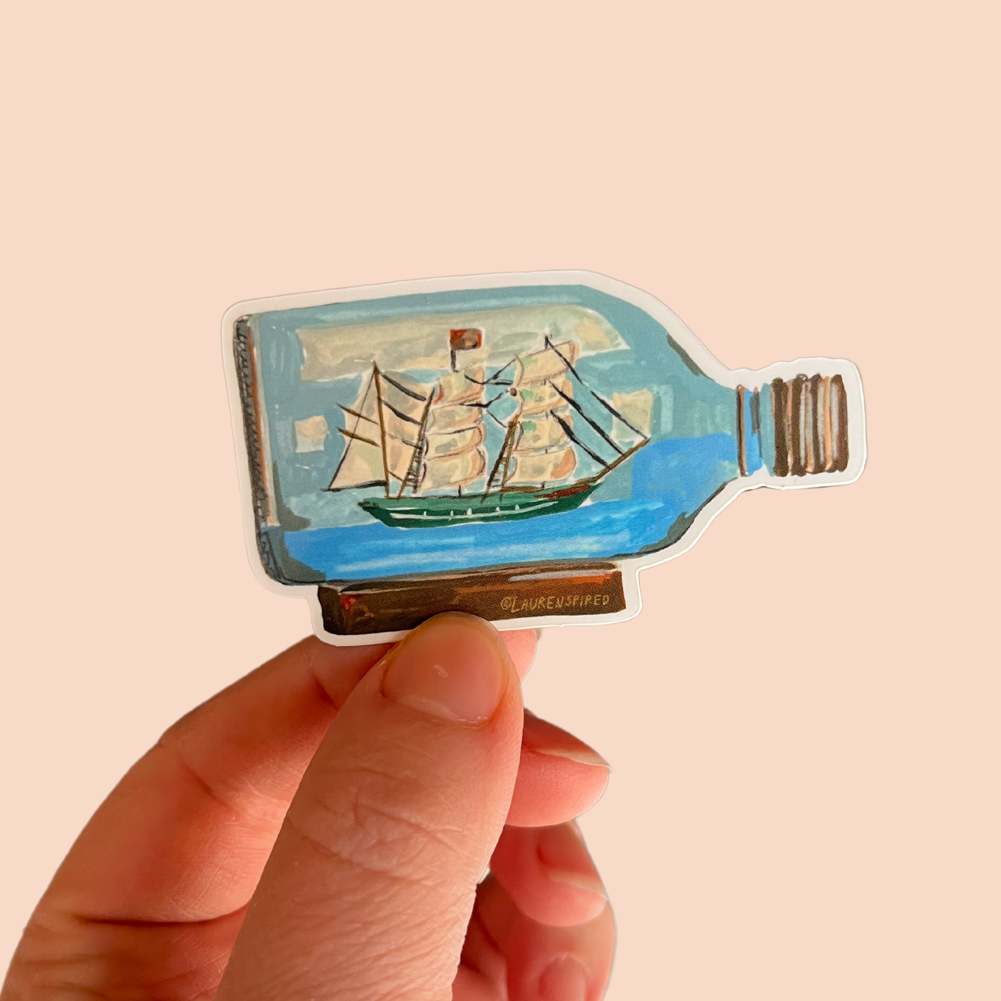 Small Ship in a Bottle Vinyl Sticker, Boat Sticker, Nautical