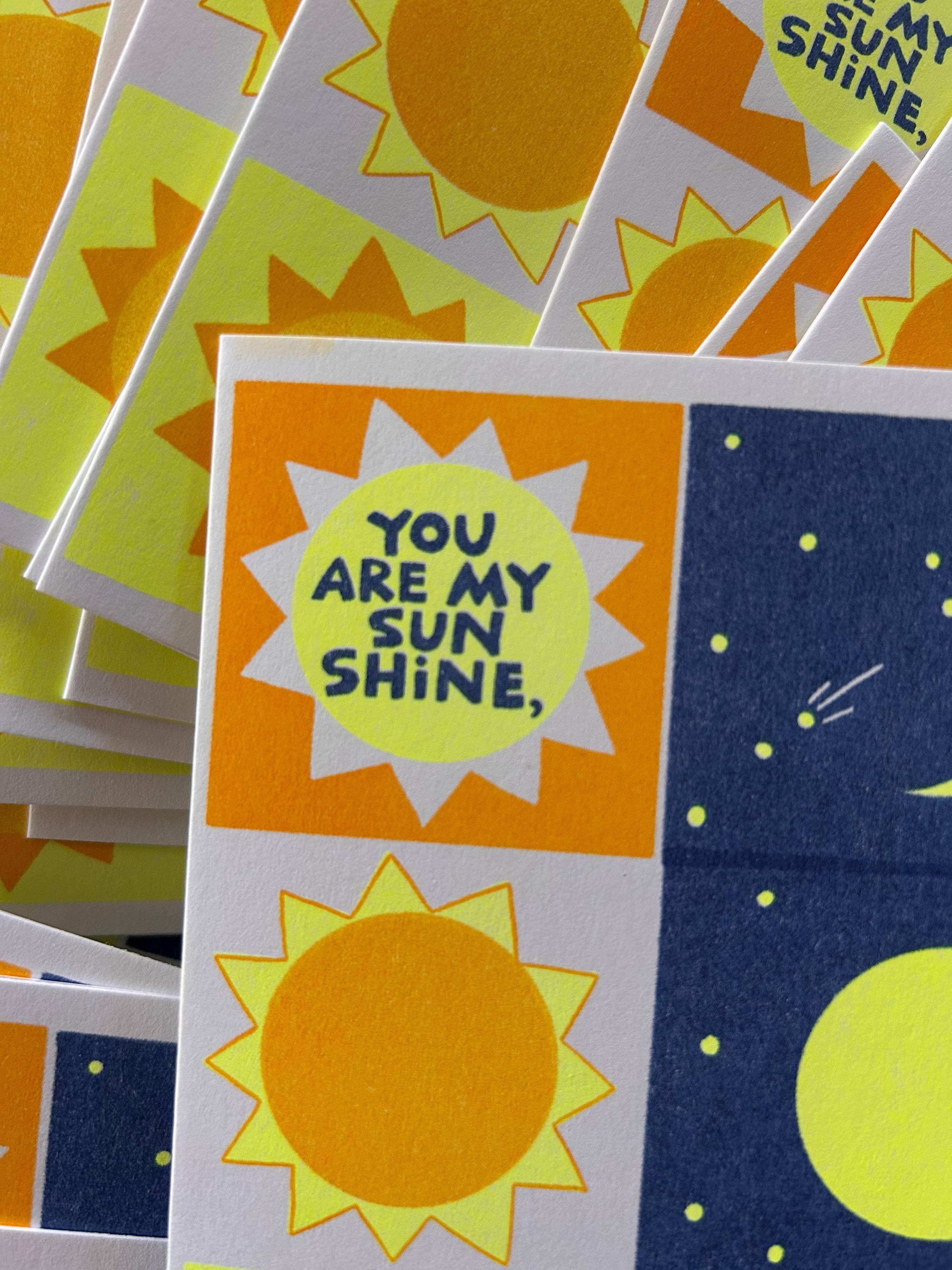 Sunshine, Starlight, Moonbeam - Risograph Greeting Card