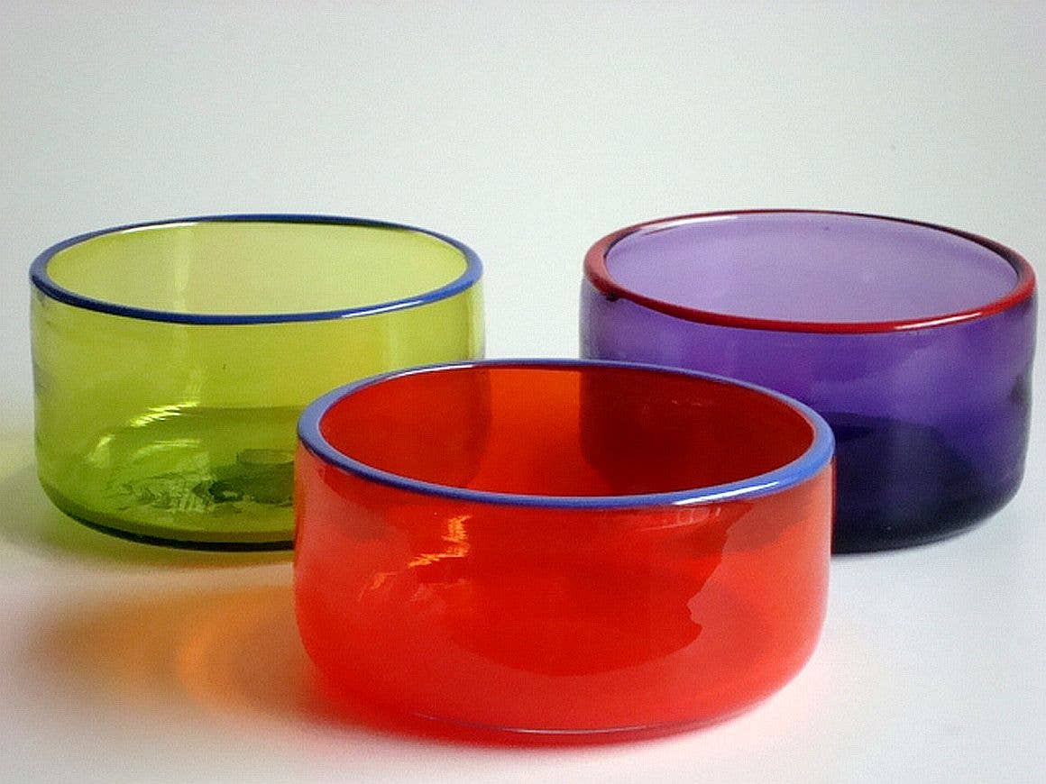 Nut Bowls: Dark Green with Blue Rim