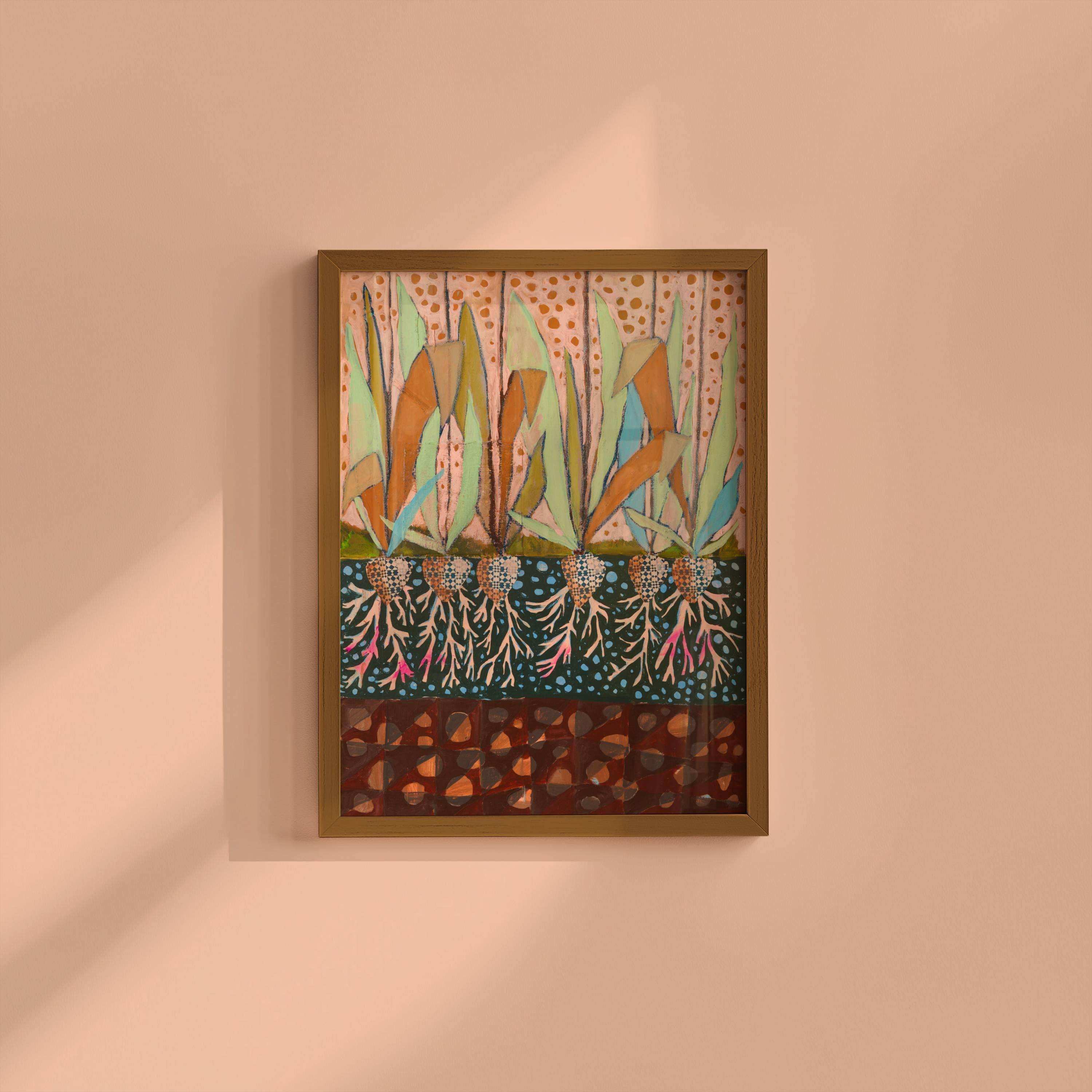 Tulip Bulbs, Floral Wall Art, quilt art, colorful print: 8″×10″