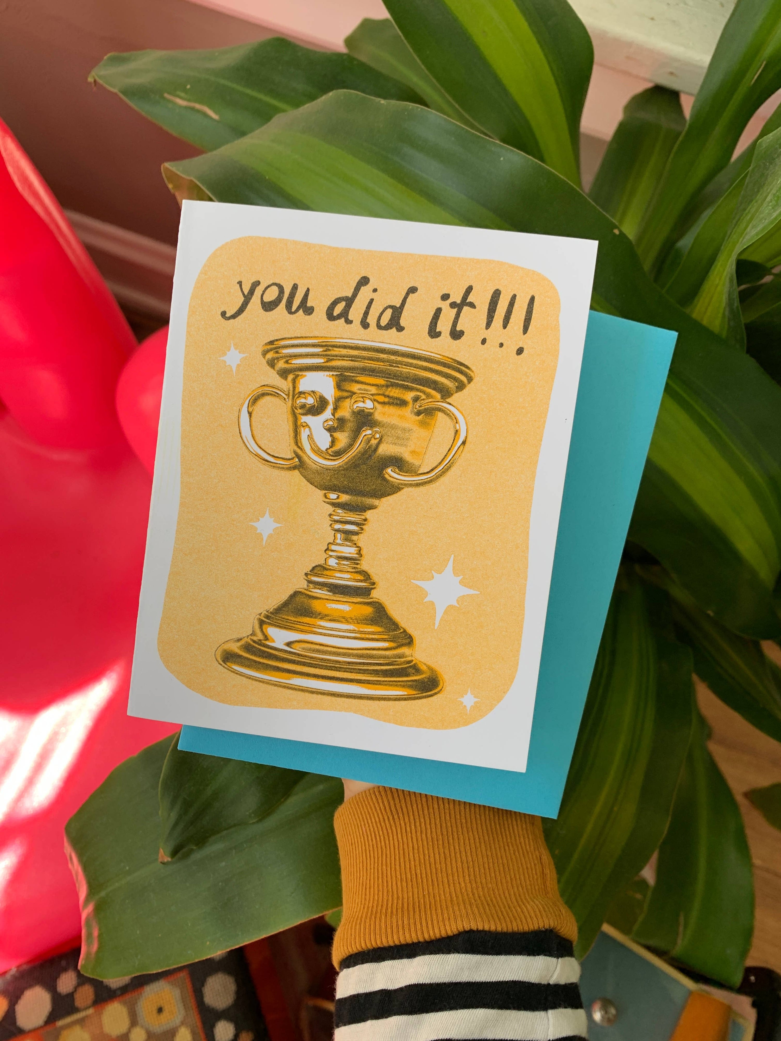 You Did It! Trophy Risograph Greeting Card