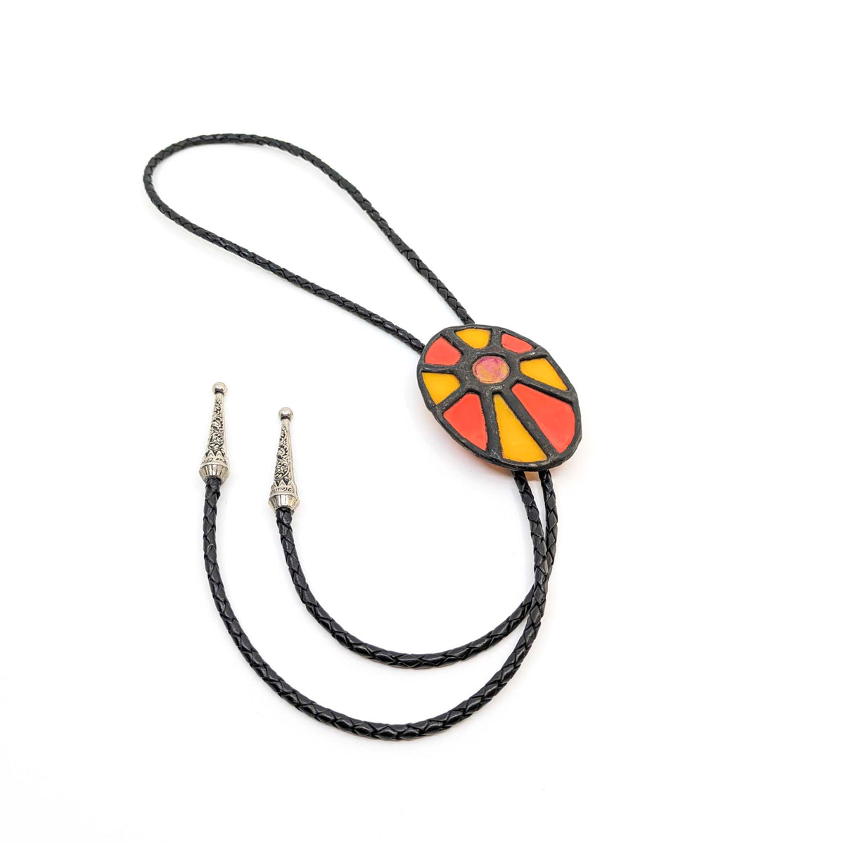 Glass Moxie - Sunburst Bolo Tie - Orange Sunburst with Red Center - VISUAL INDEX
