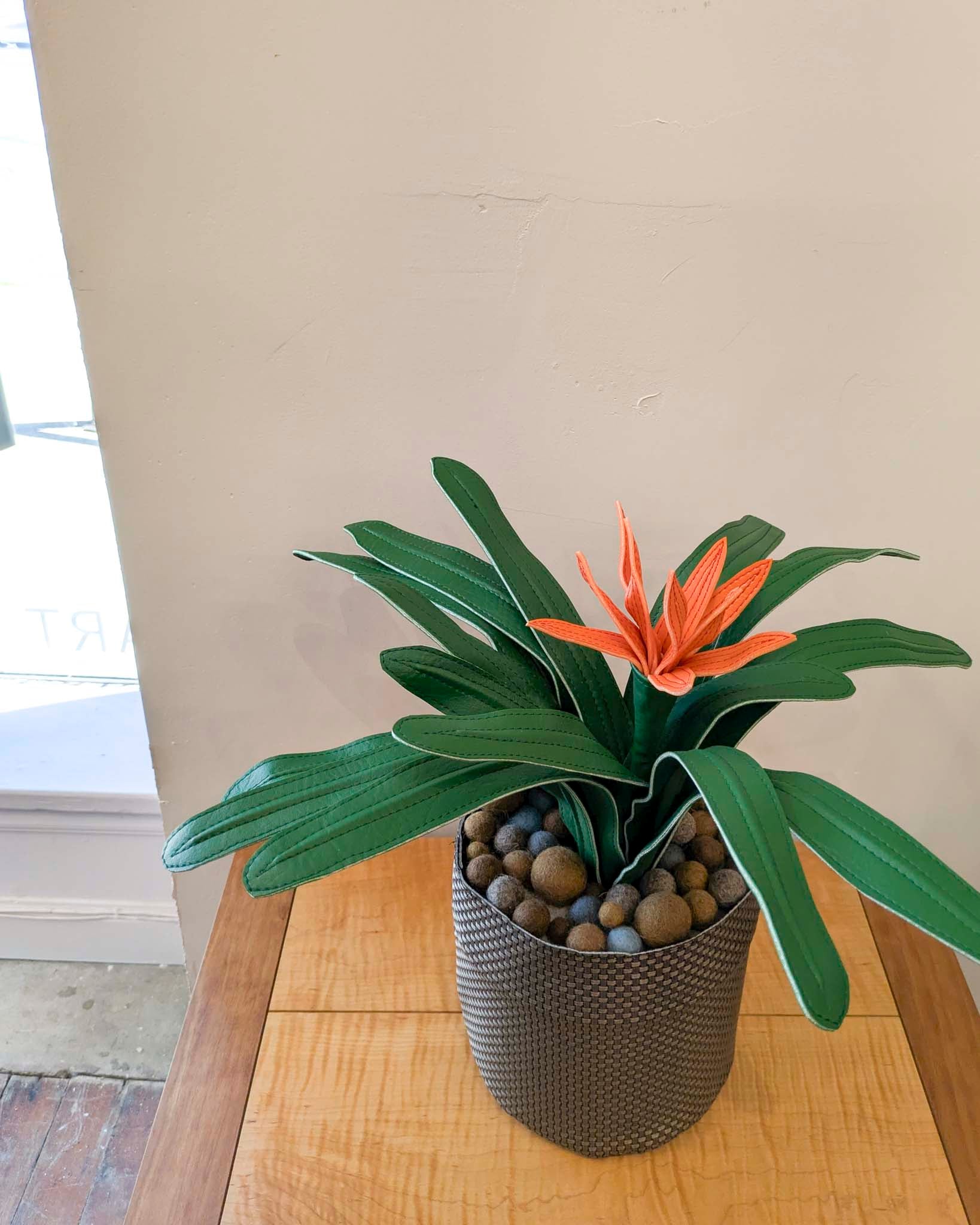 Large Fake Plant- Scarlet Star (Gray Pot)