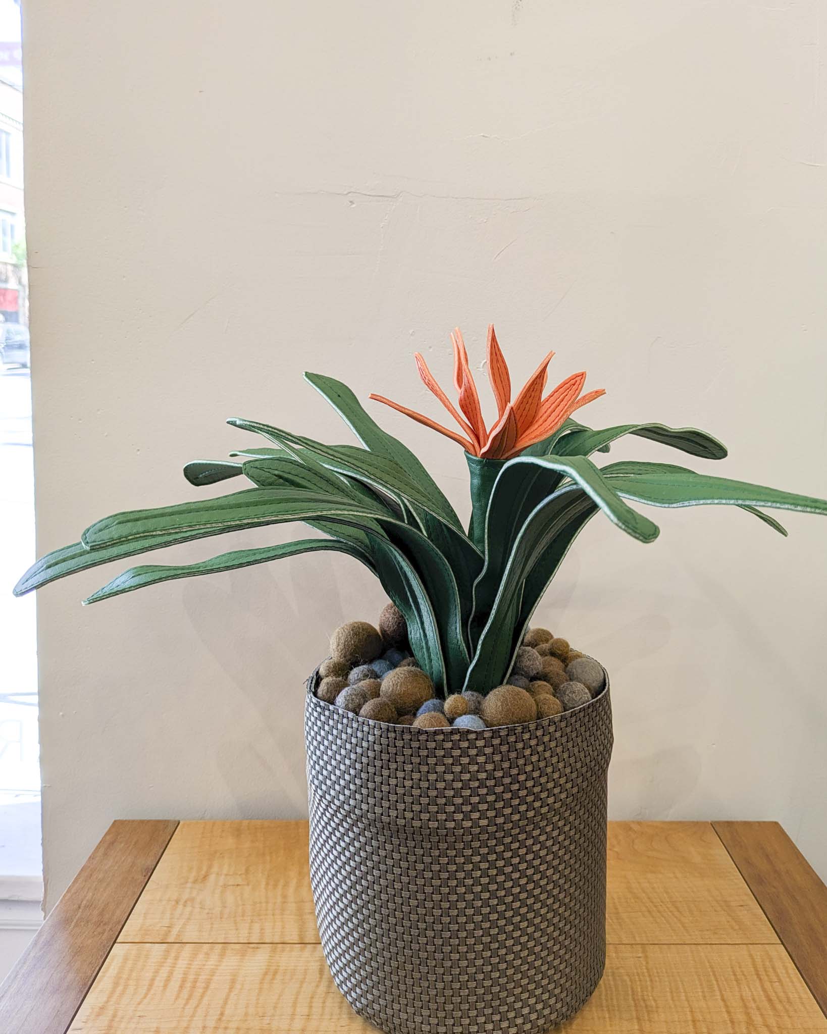 Large Fake Plant- Scarlet Star (Gray Pot)