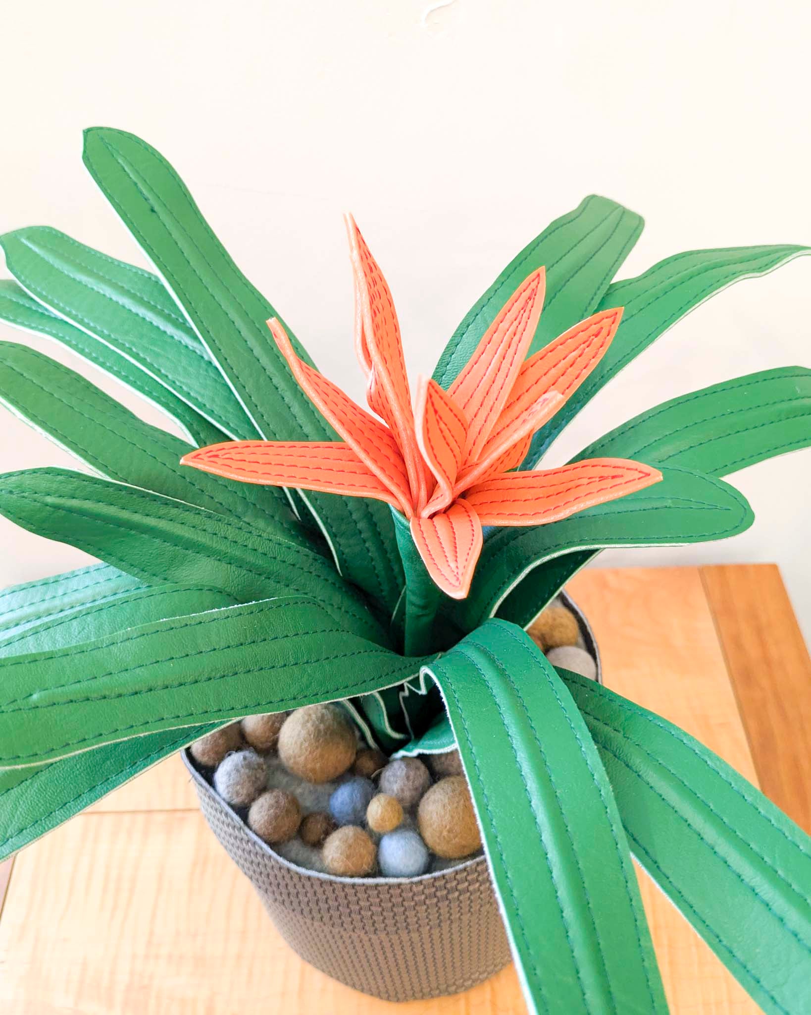 Large Fake Plant- Scarlet Star (Gray Pot)