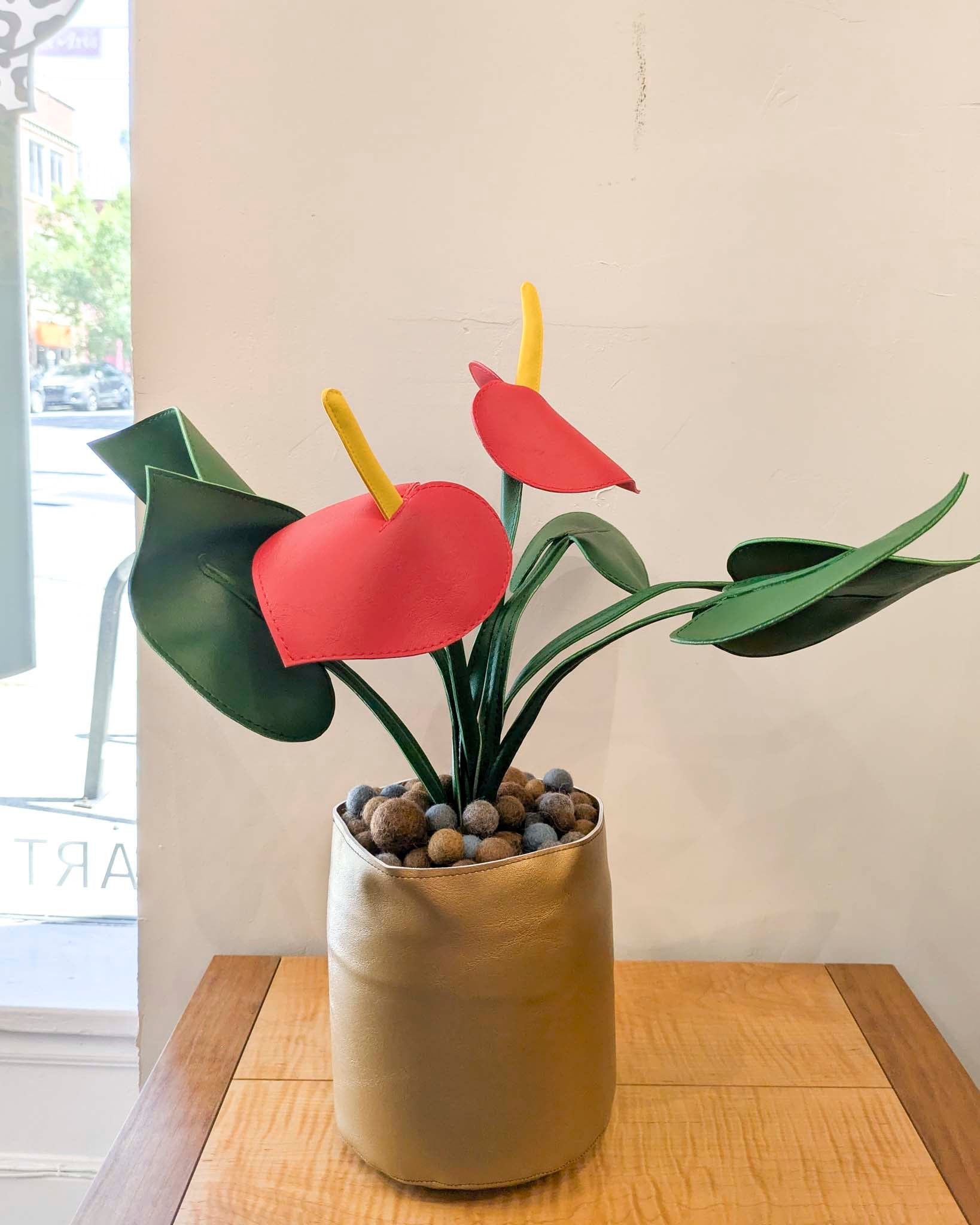 Large Fake Plant- Red Anthurium (Copper Pot)