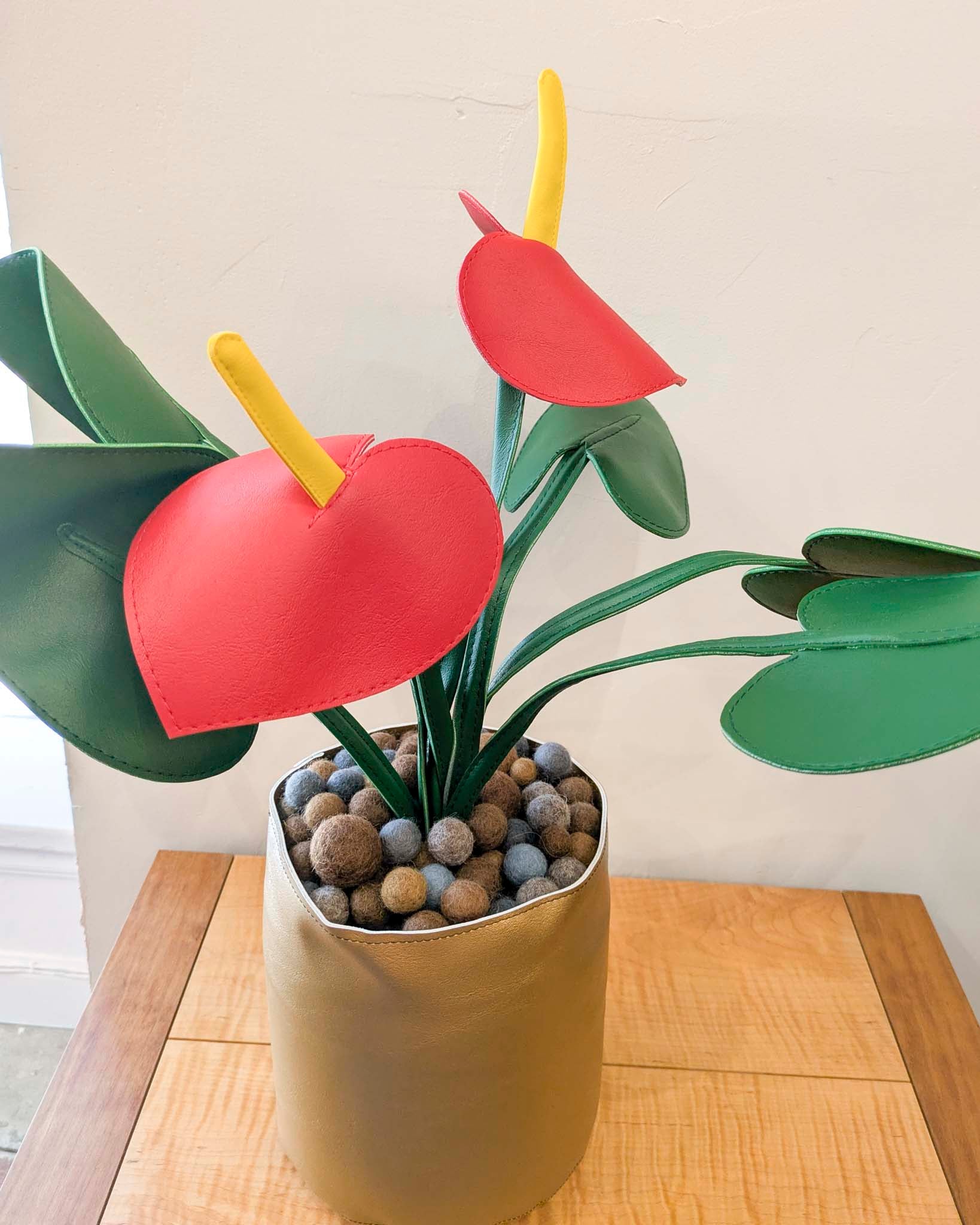 Large Fake Plant- Red Anthurium (Copper Pot)