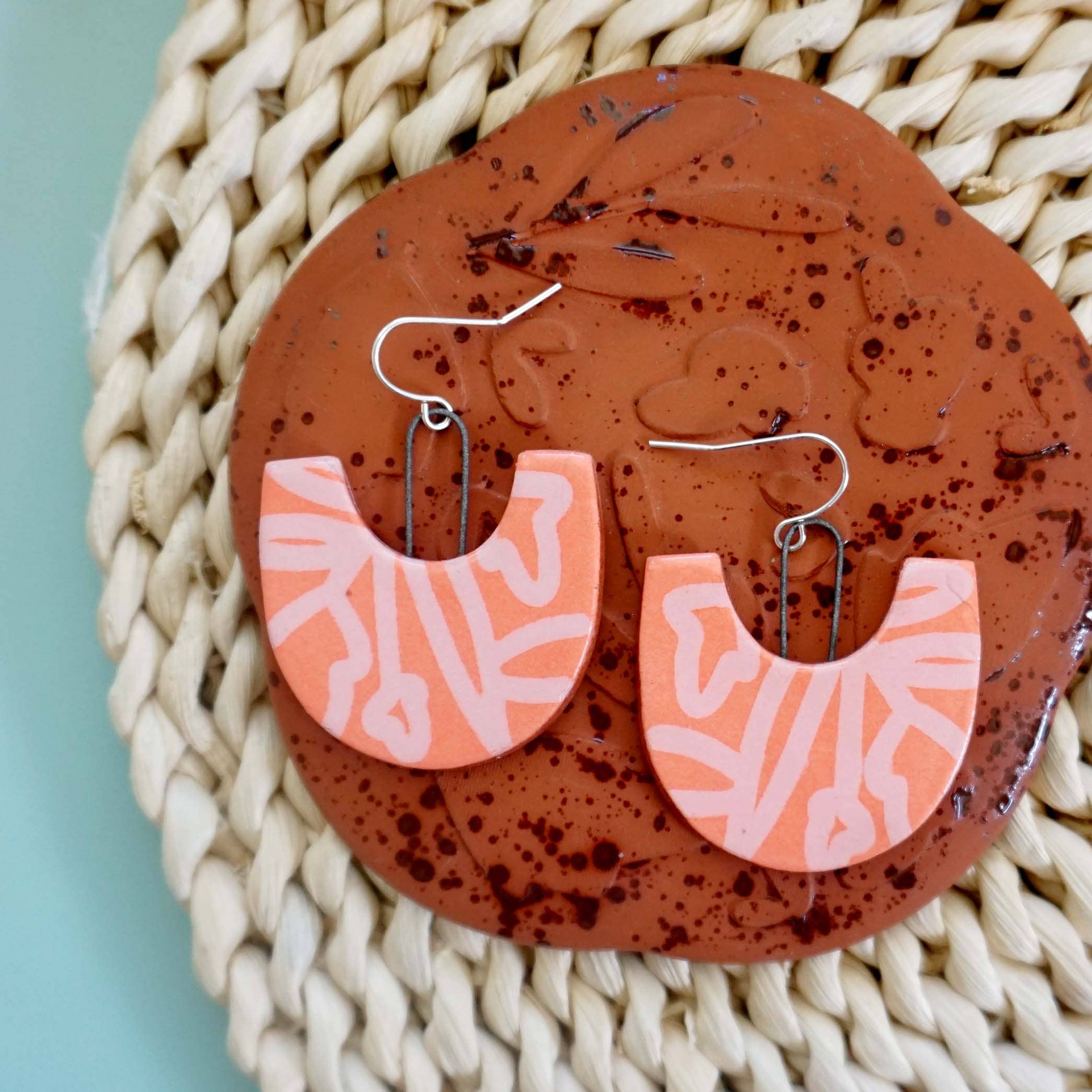 Coral Botanical Dangle Earrings