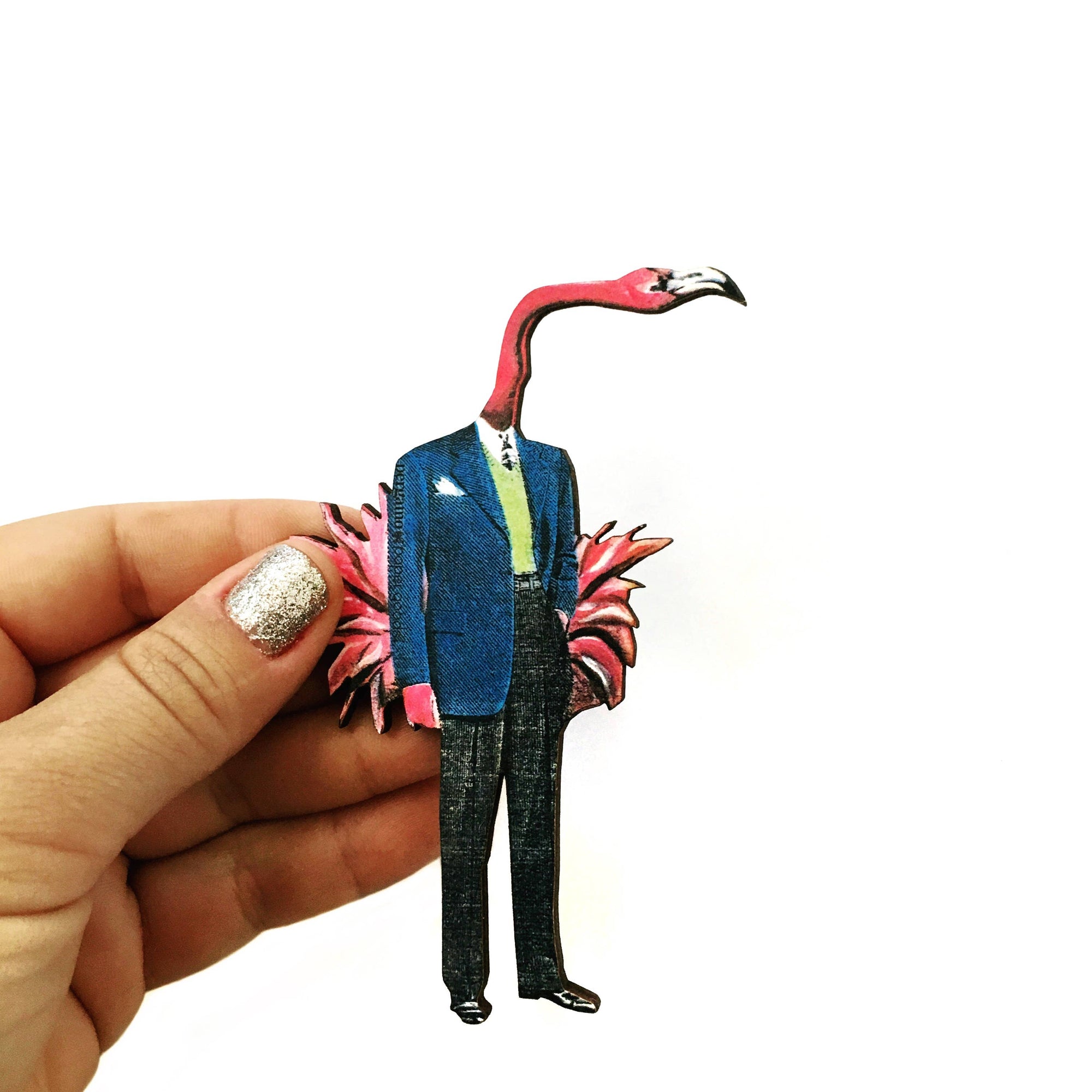 Flamingo Man Wood Magnet