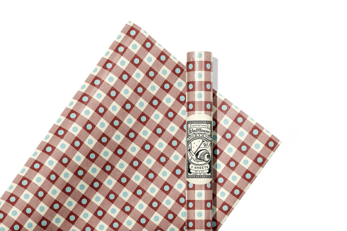 Grape Plaid Dot Wrapping Paper - 3 Sheet Roll