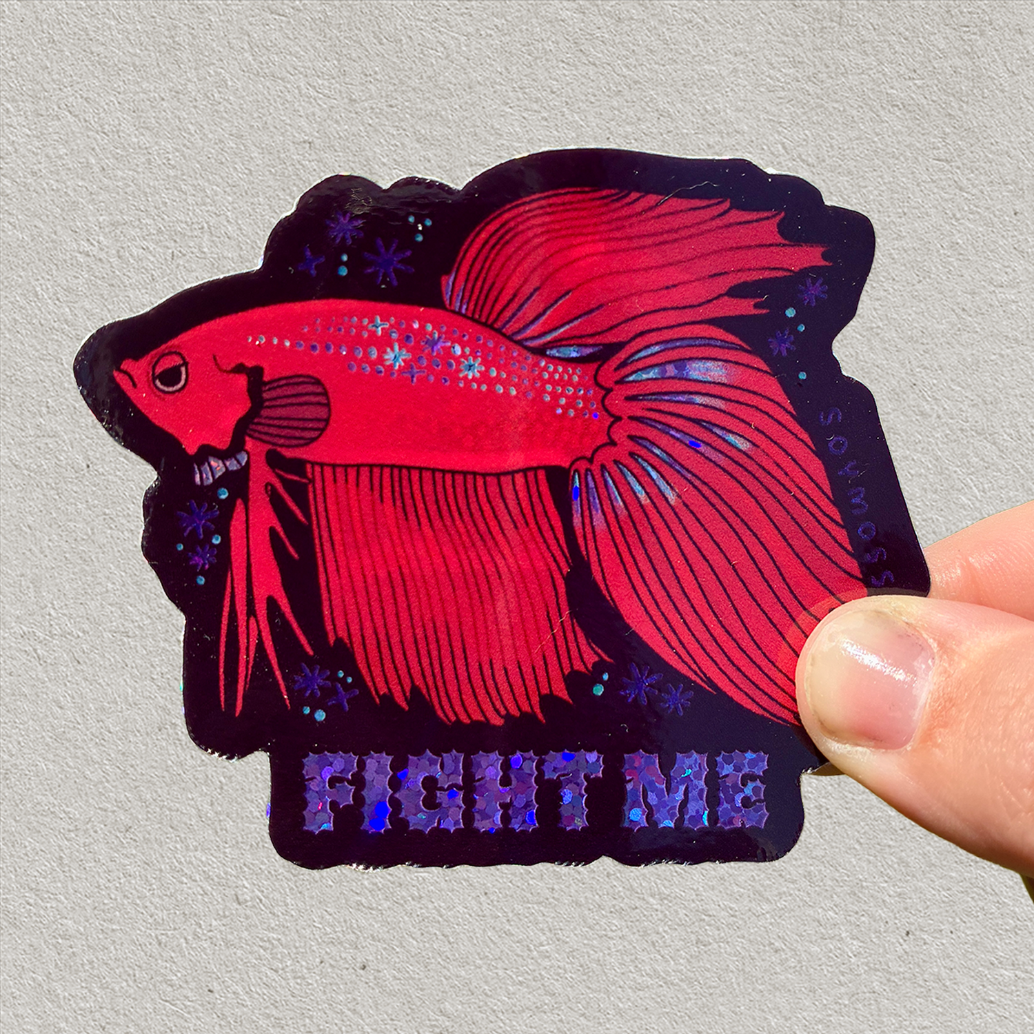 Fight Me! Betta Fish Glitter Sticker
