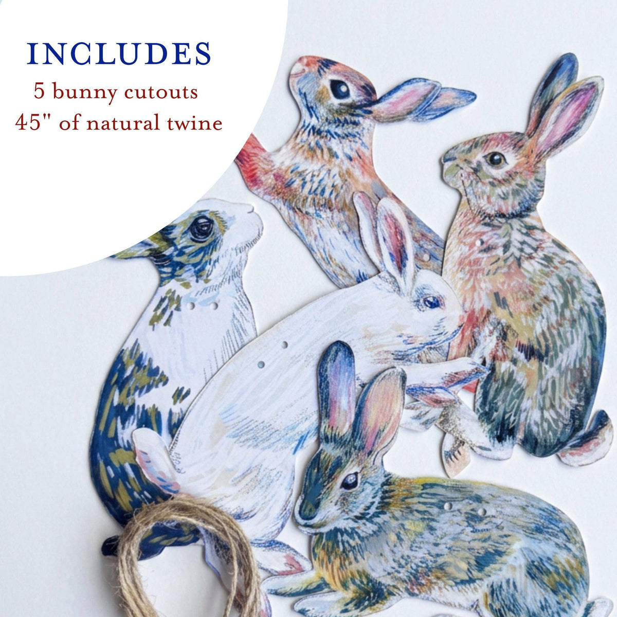 Rabbits Garland - Illustrated hares paper bunting, Nature Lover Garland