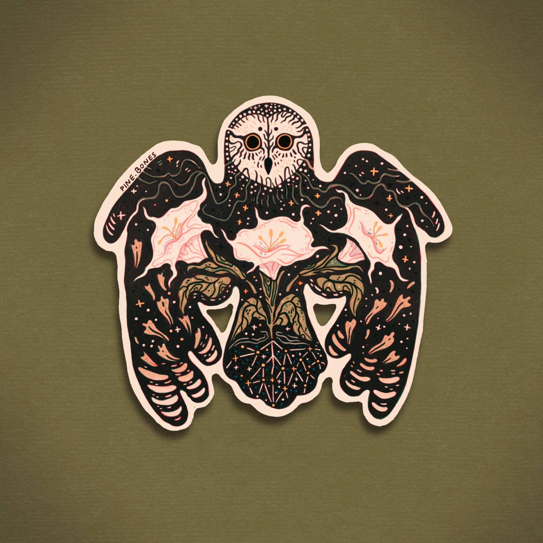 Owl & Moonflowers Durable & Weatherproof Sticker