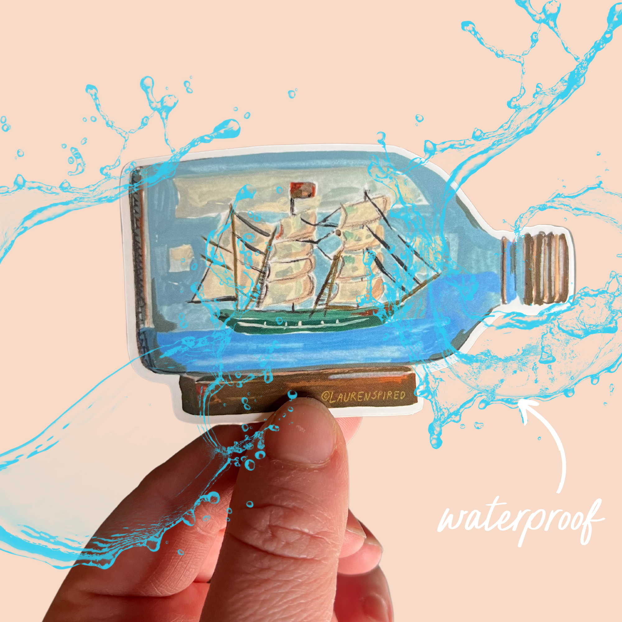 Ship in a Bottle Vinyl Sticker, Boat Sticker, Nautical