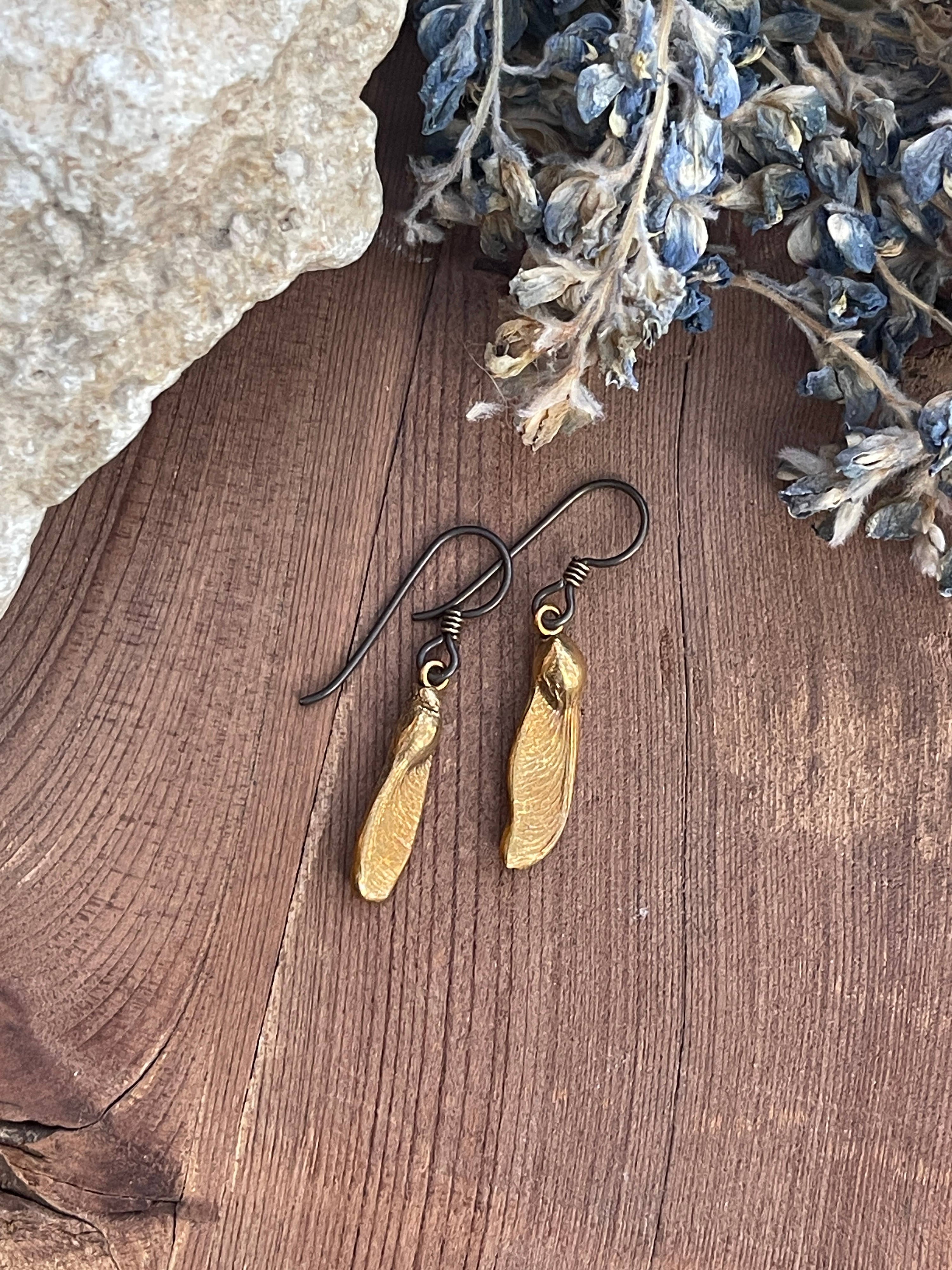 Tiny Maple Seed Earrings- Bronze