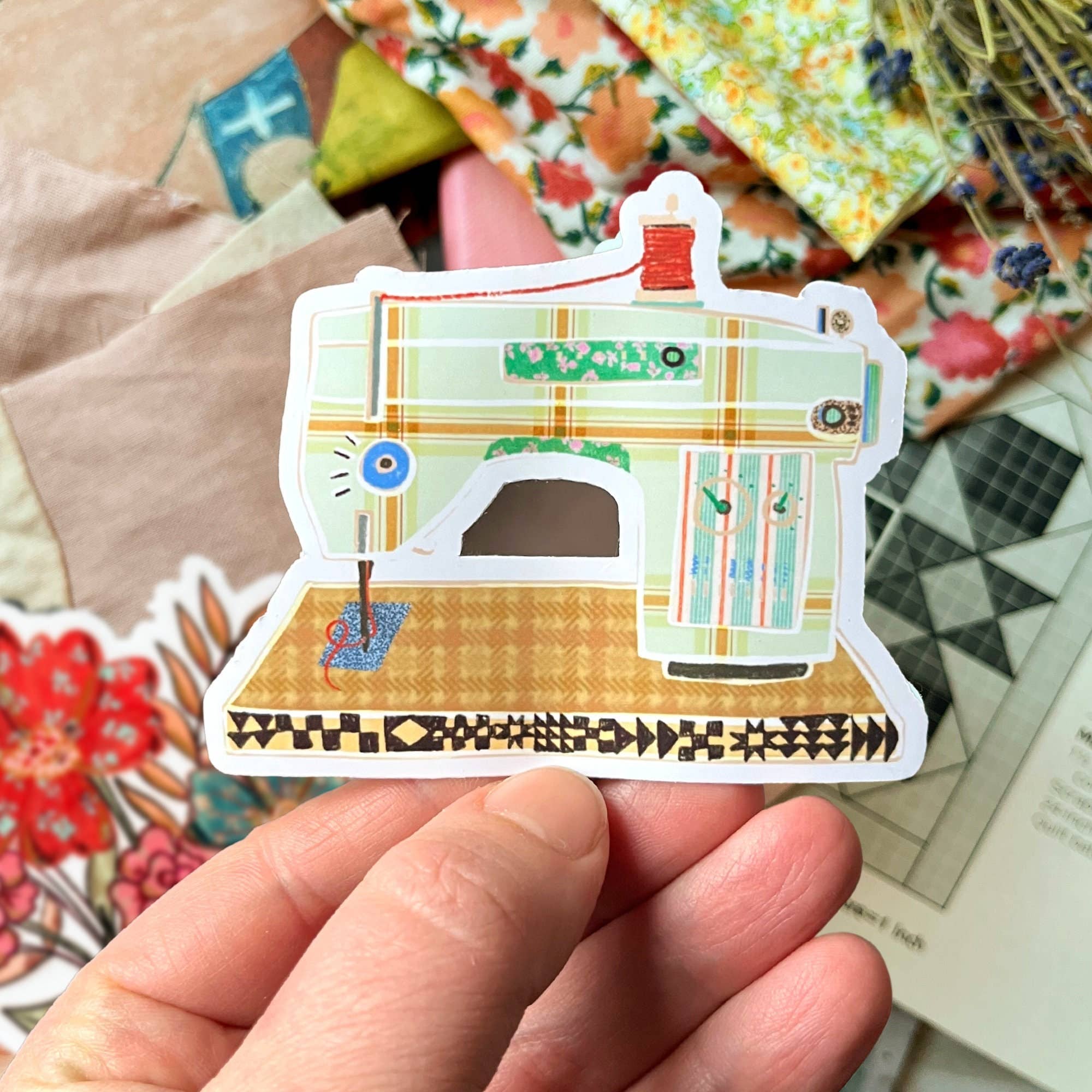 Retro Sewing Machine Vinyl Stickers, Quilt Sewing Sticker