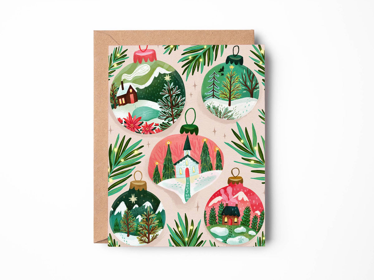 Christmas Ornament Village Blank Greeting Card