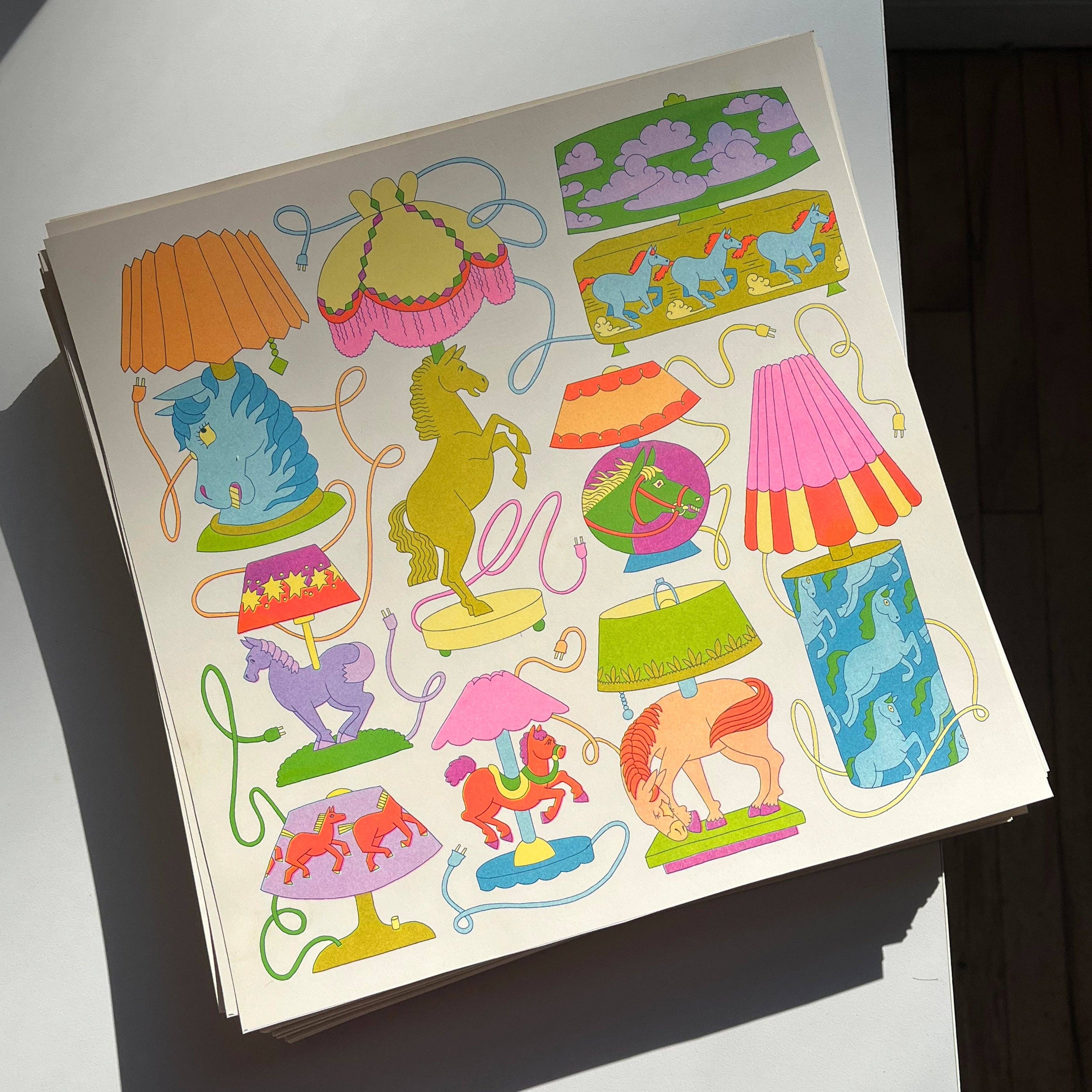 Riso Print: Horse Lamps