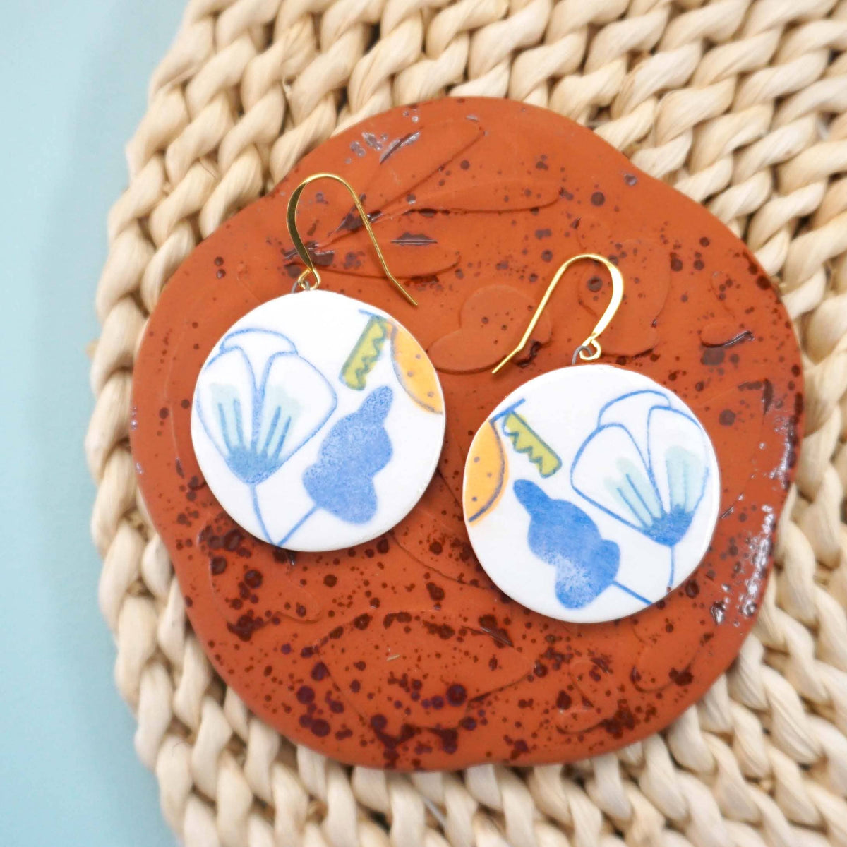 Catie Miller Ceramics - Orange Flora Dangle Earrings - VISUAL INDEX